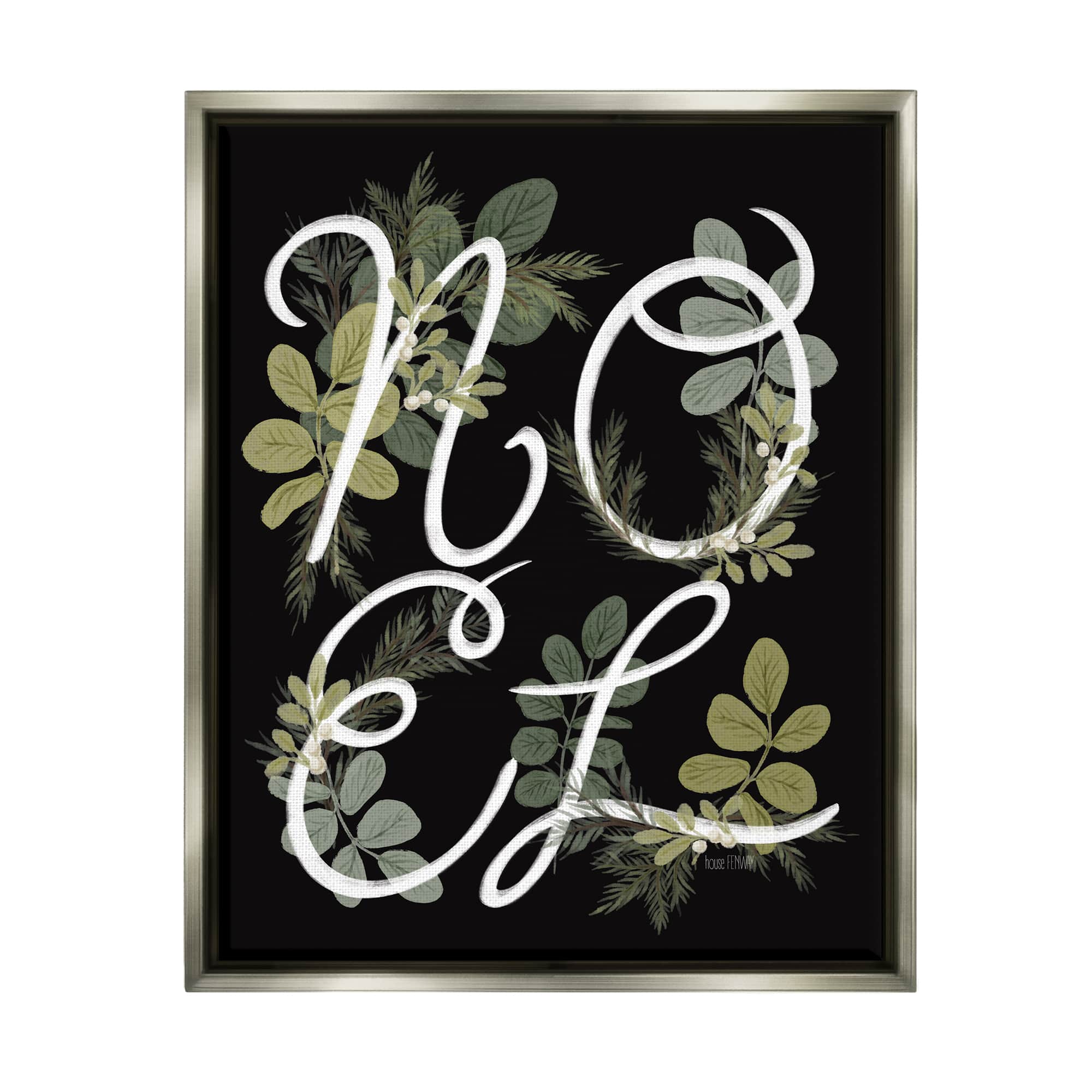 Stupell Industries Noel Intertwined Botanical Leaves Framed Floater Canvas Wall Art
