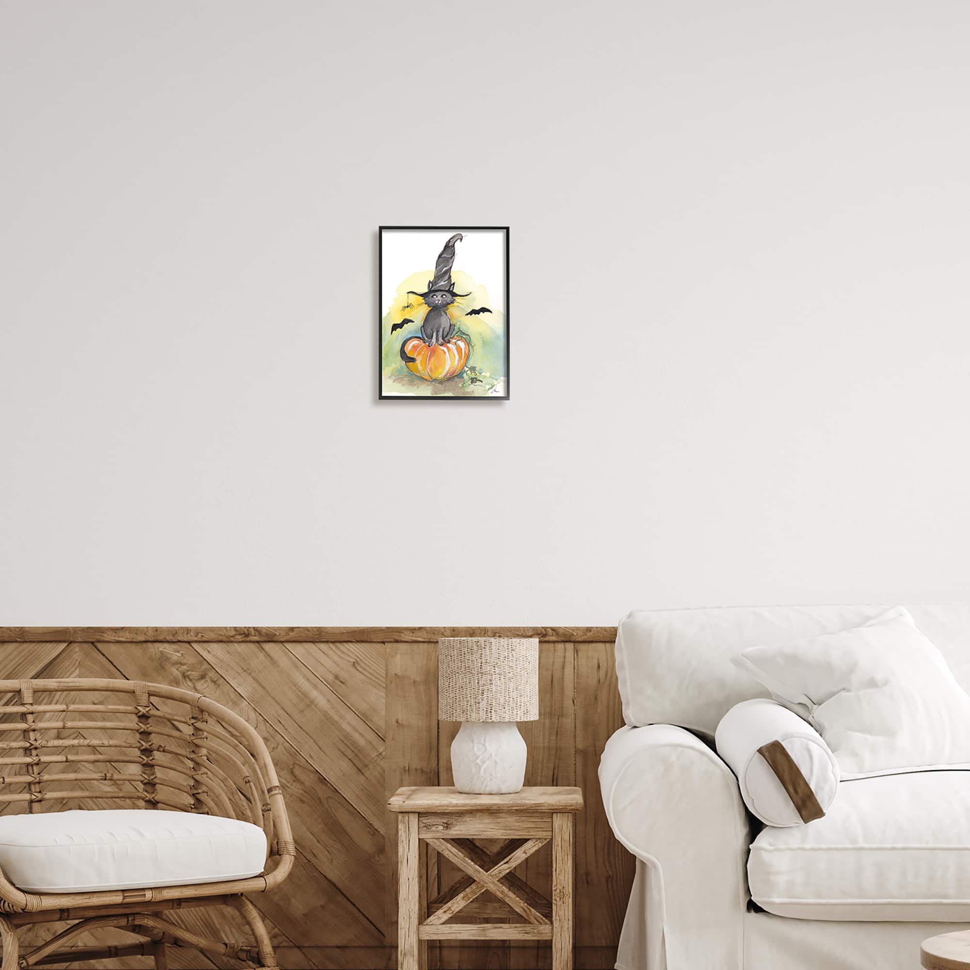 Stupell Industries Witch Cat on Pumpkin Framed Giclee Art