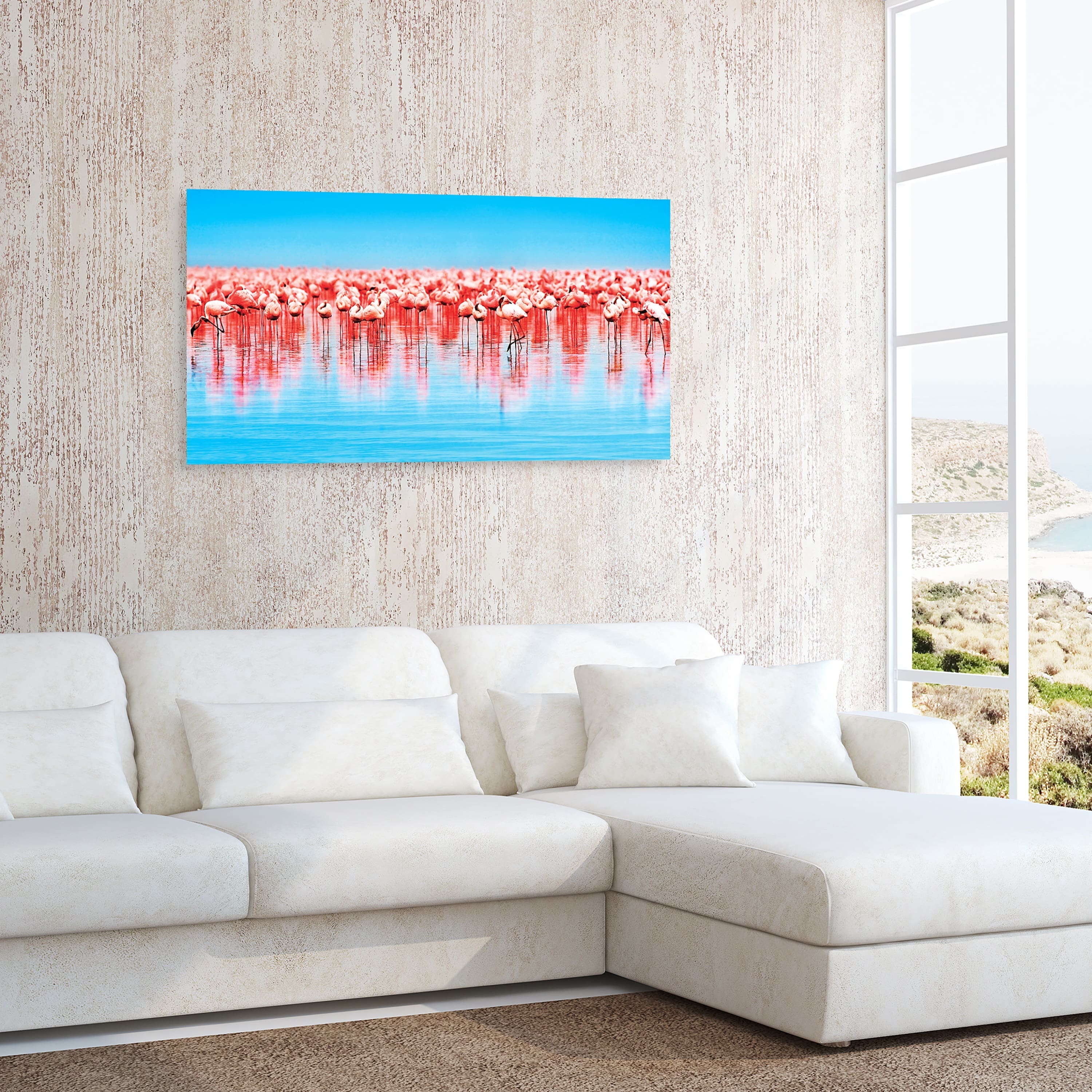 Empire Art Direct 24" x 48" Flamingo Flock Frameless Free Floating Tempered Glass Wall Art