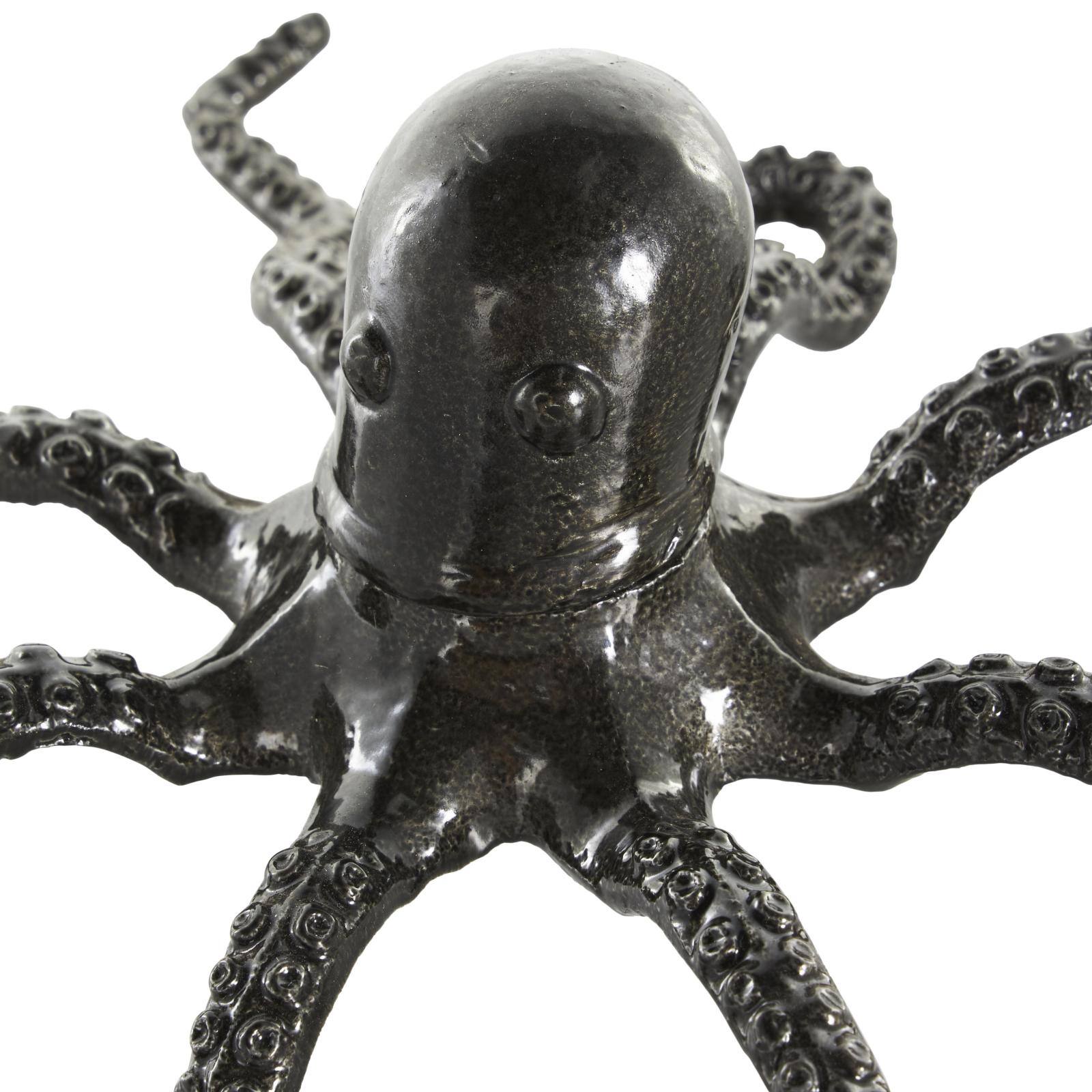 Black Aluminum Metal Octopus with Textured Tentacles Sculpture Set