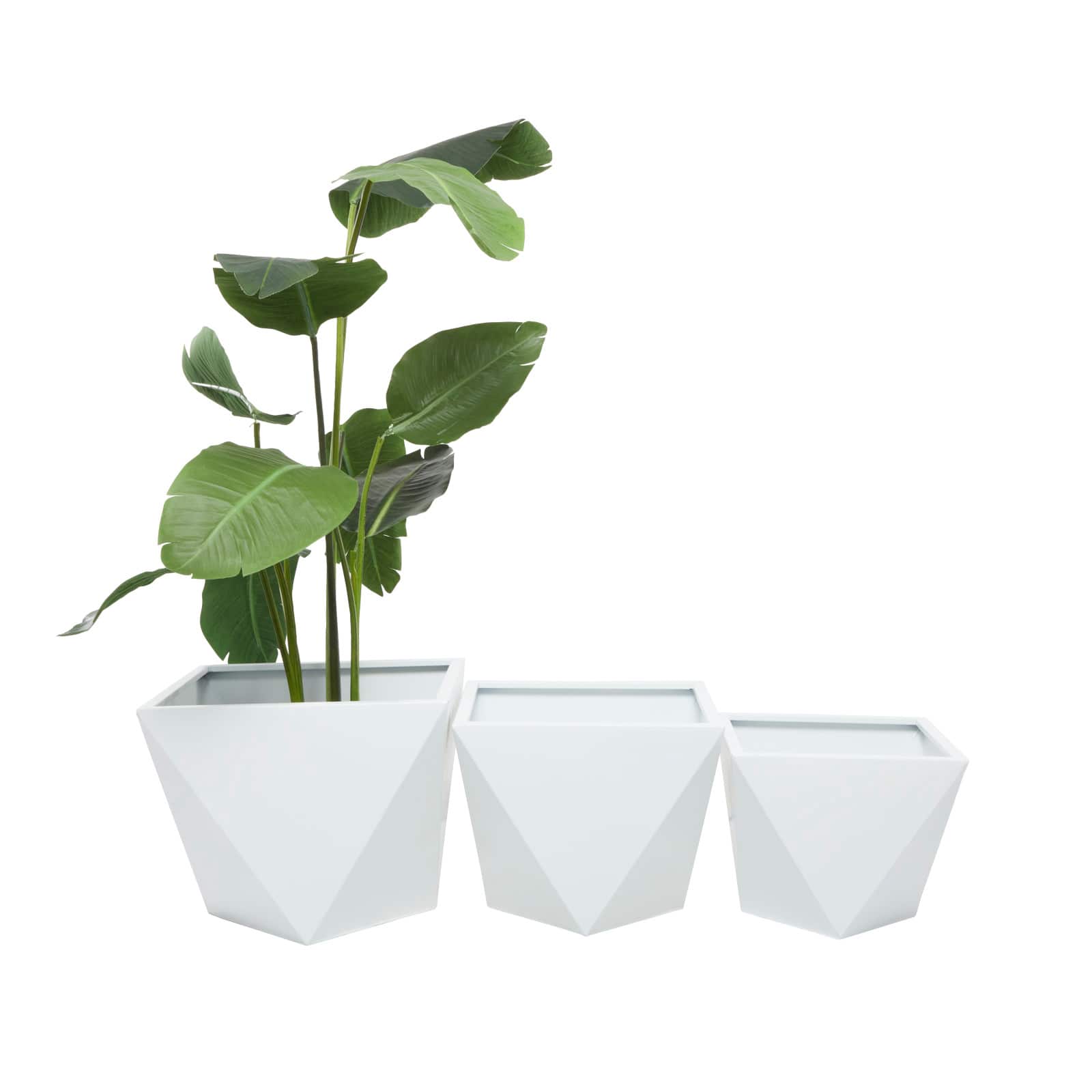 White Modern Planter, Set of 3" 18", 16", 15"