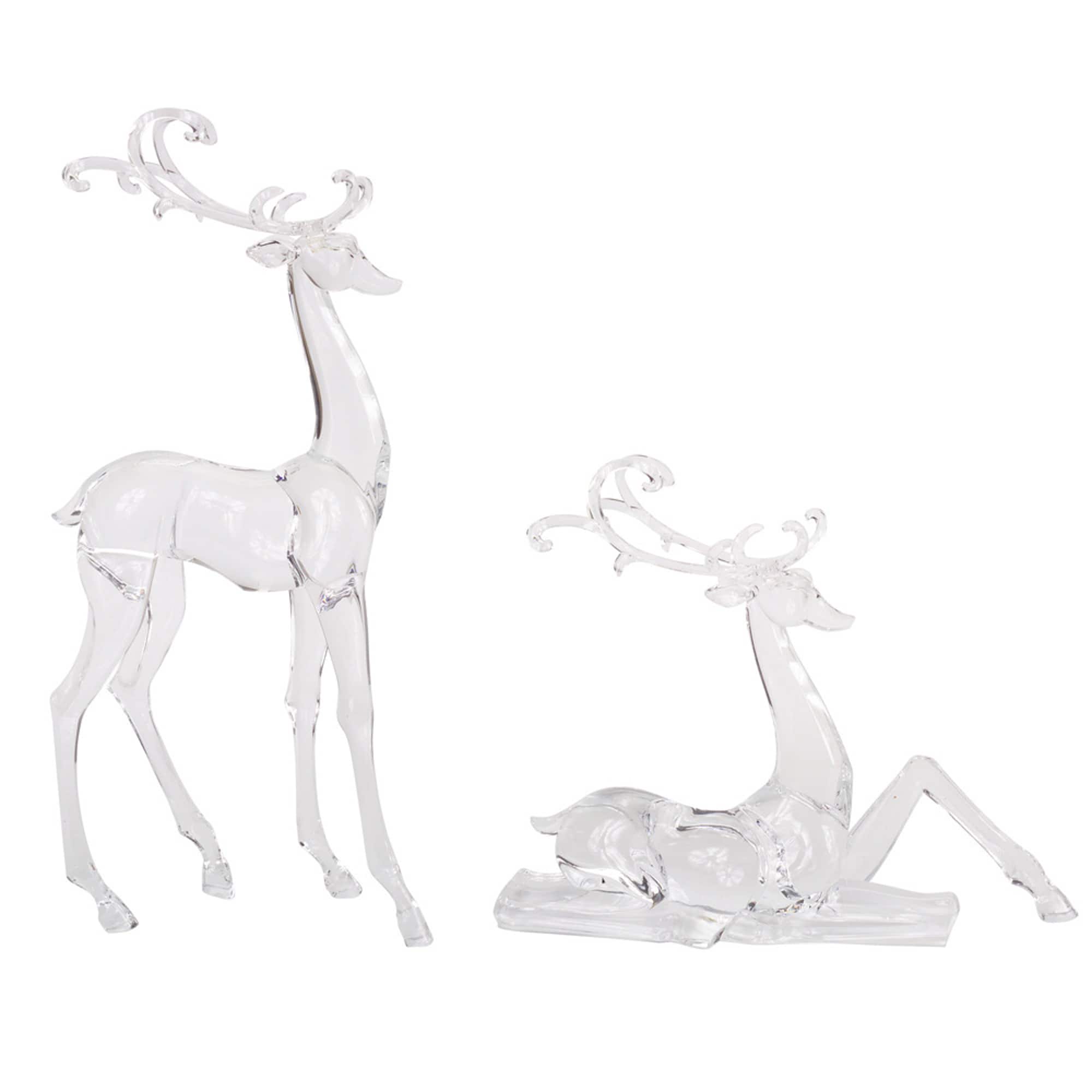 Melrose Clear Modern Acrylic Holiday Deer Figurine Set