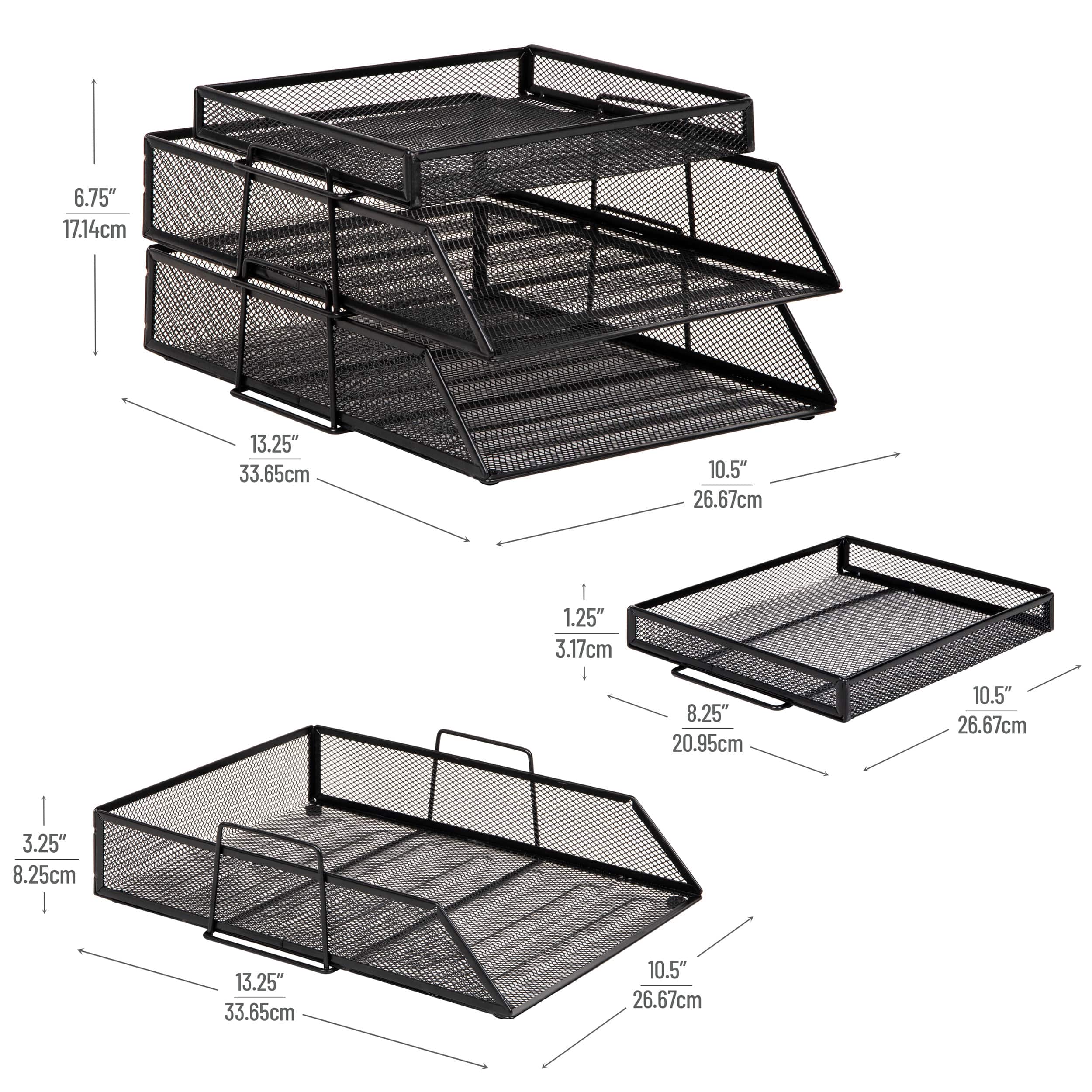 Mind Reader 2 Tier Paper Tray with Top Supply Compartment, Desktop File Organizer, Metal Mesh, Black