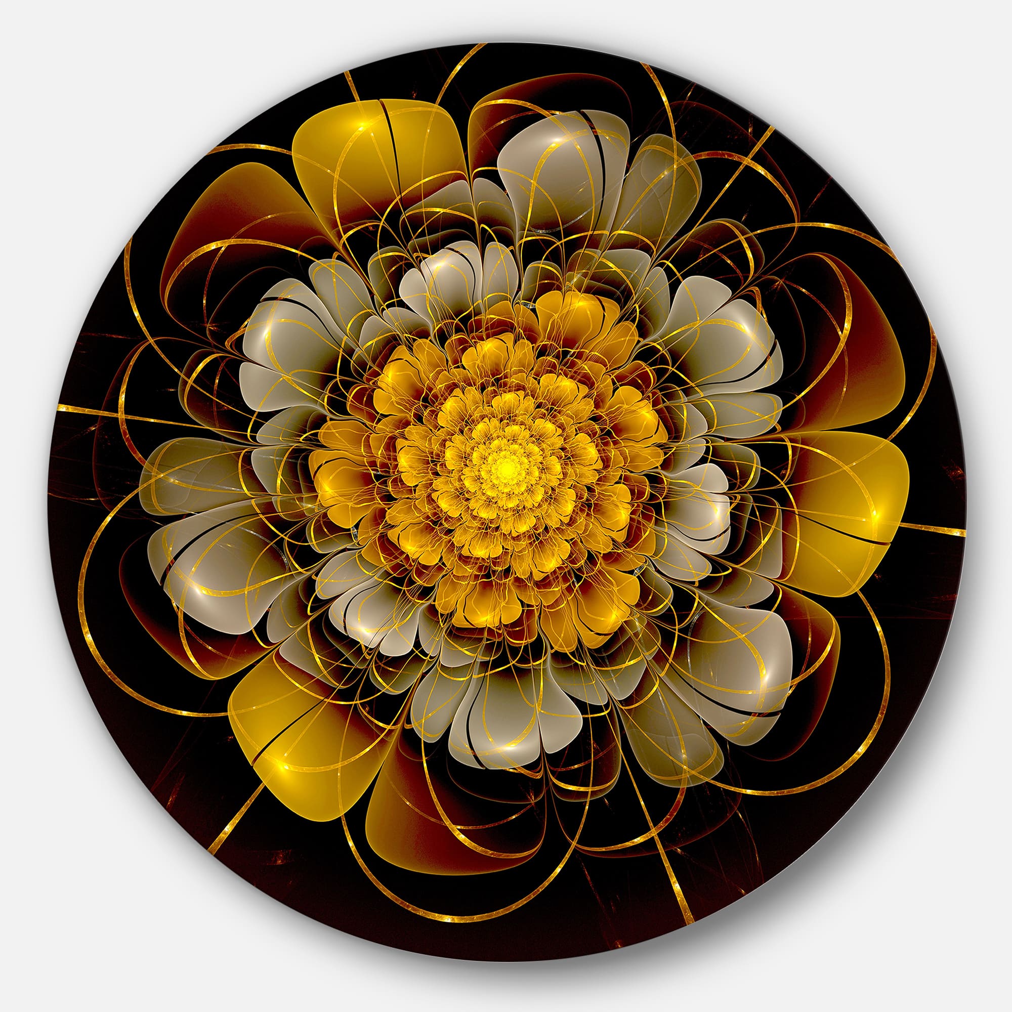 Designart - Dark Gold Fractal Flower' Disc Large Contemporary Circle Metal Wall Arts