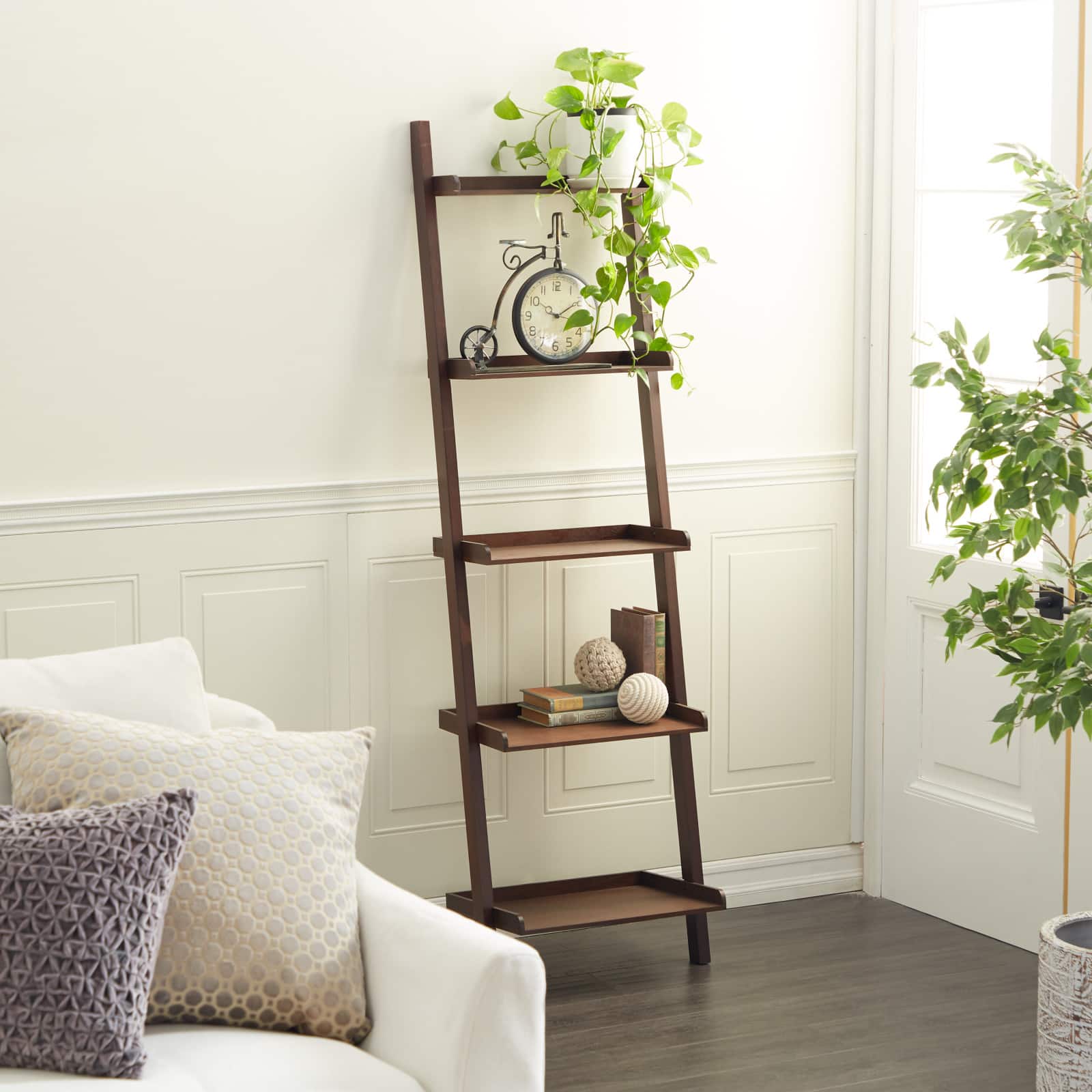Brown Wood Traditional Shelving Unit, 69 " x 21 " x 14 "