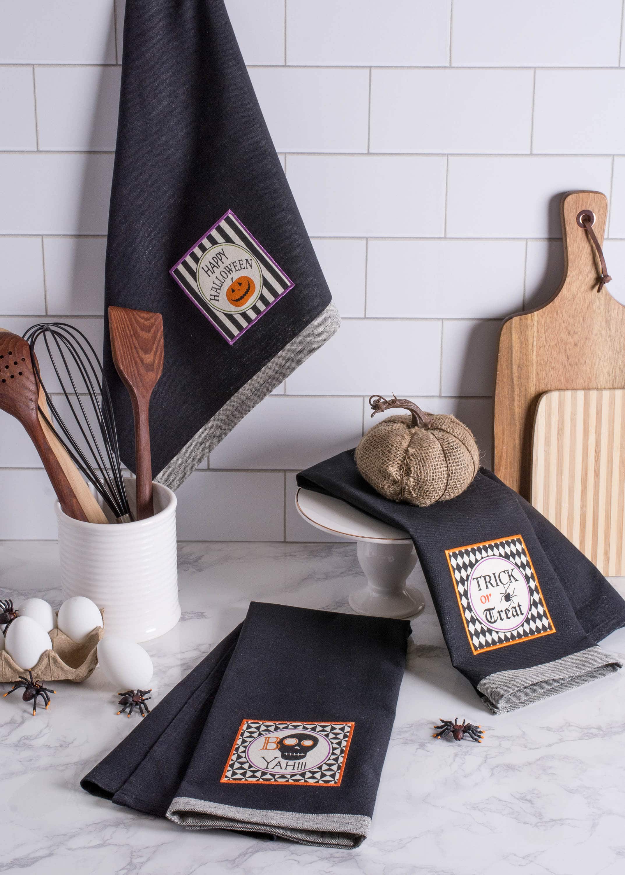 DII® Black All Hallows Eve Halloween Embellished Dishtowel Set