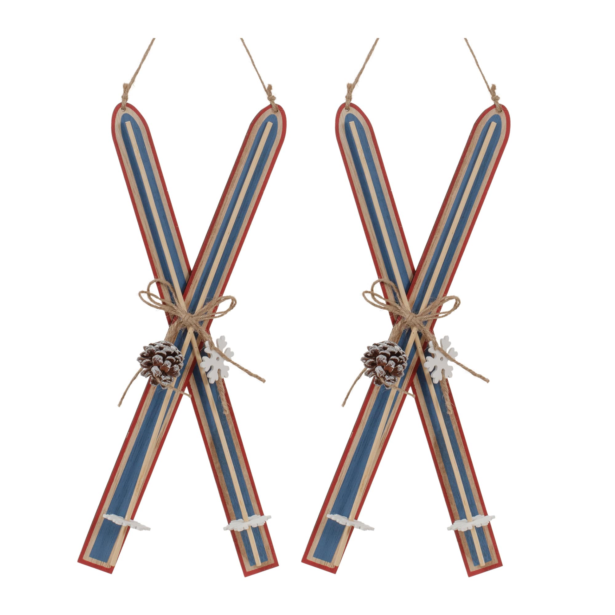 15.5" Wood Ski Ornaments, 2ct.