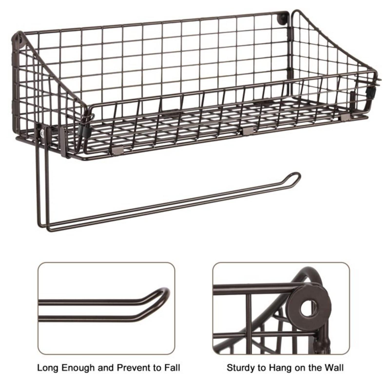 NEX™ 16" Wall Mounted Wire Basket Shelf & Paper Roll Holder