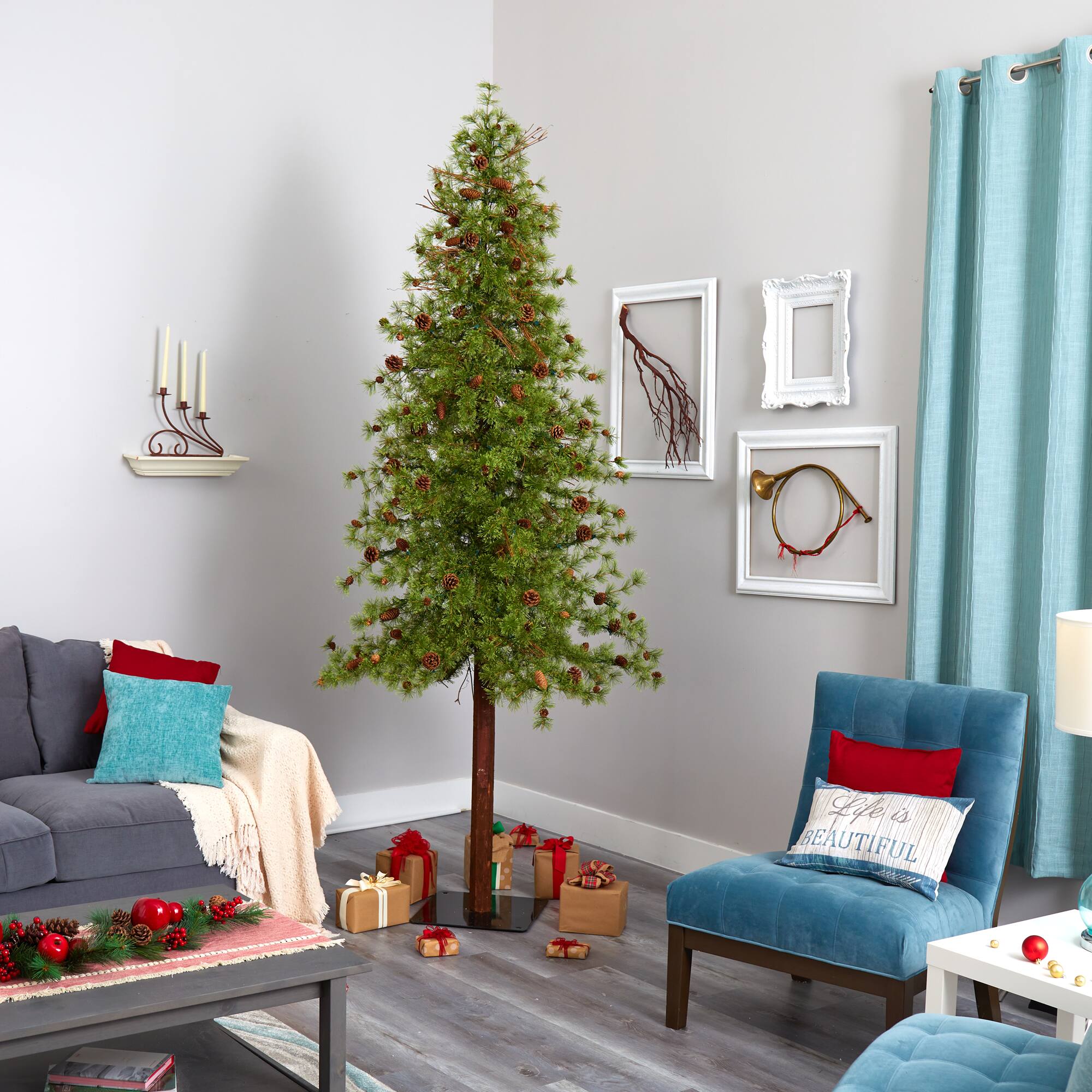 9ft. Pre-Lit Wyoming Alpine & Pinecone Artificial Christmas Tree, Clear LED Lights