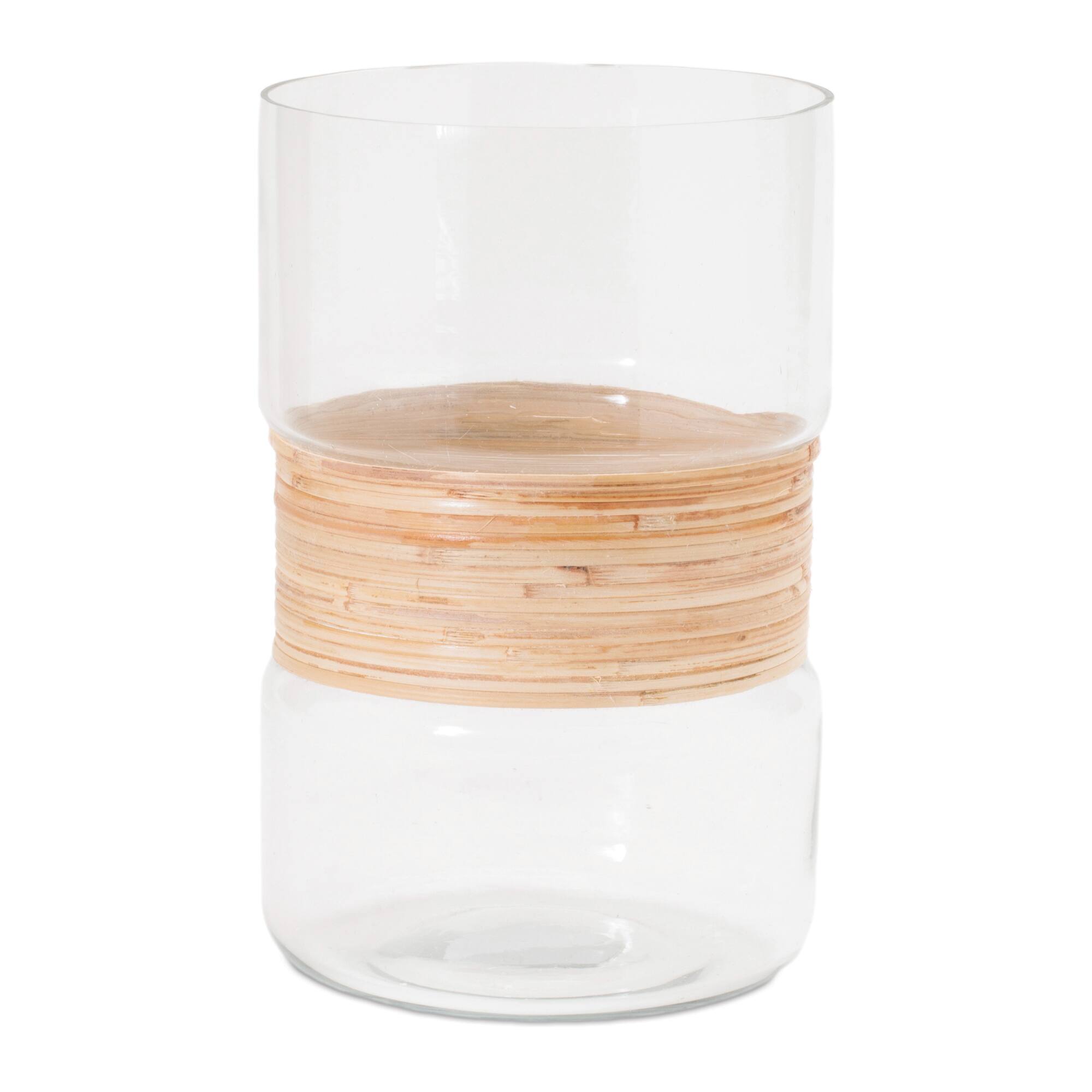 Glass Candle Holder with Bamboo Accent Set
