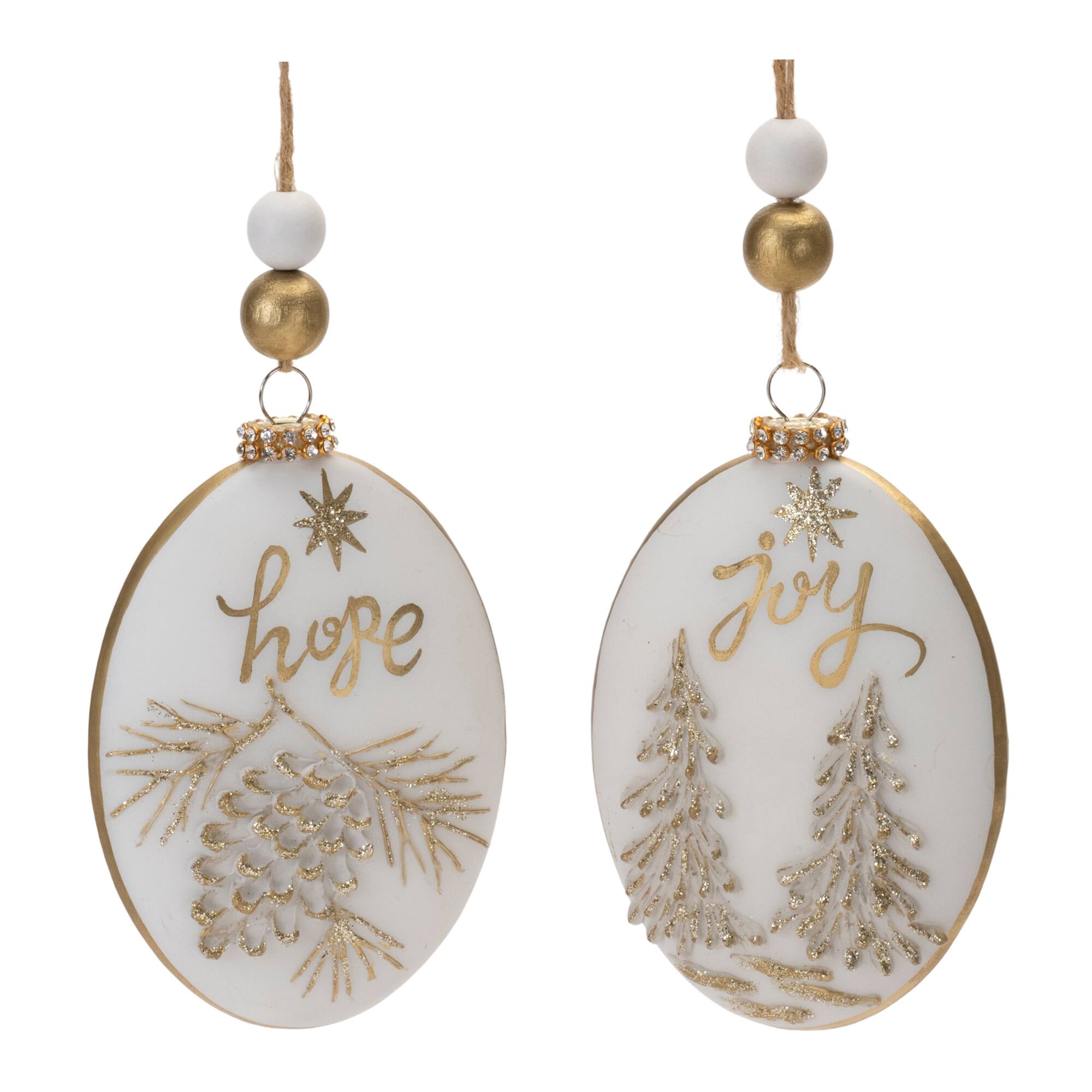 Hope & Joy Glittered Glass with Wood Beads Ornament Set
