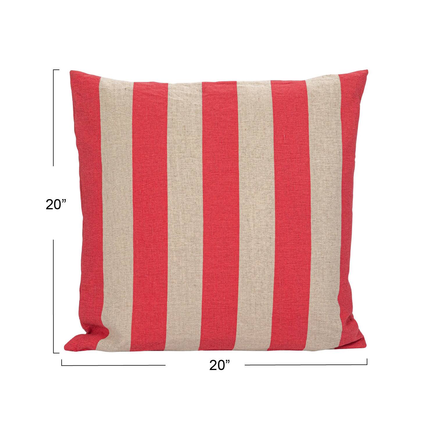 Hello Honey® 20" Red & Natural Cotton & Linen Striped Pillow