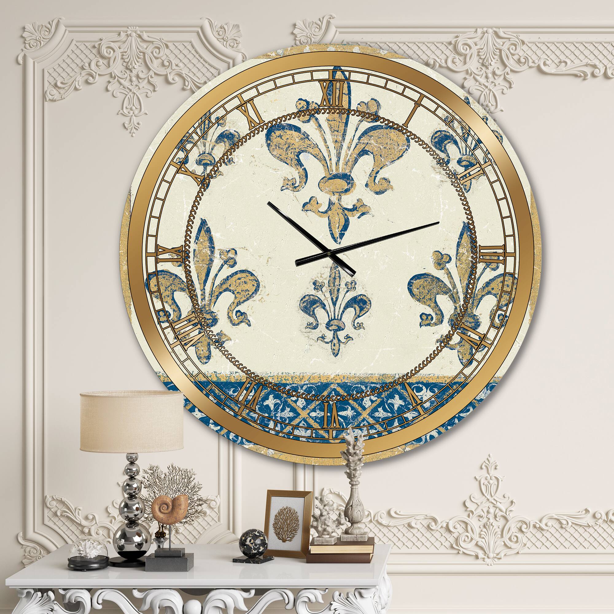 Designart Fleur De Lis Gold Pattern Wall Clock