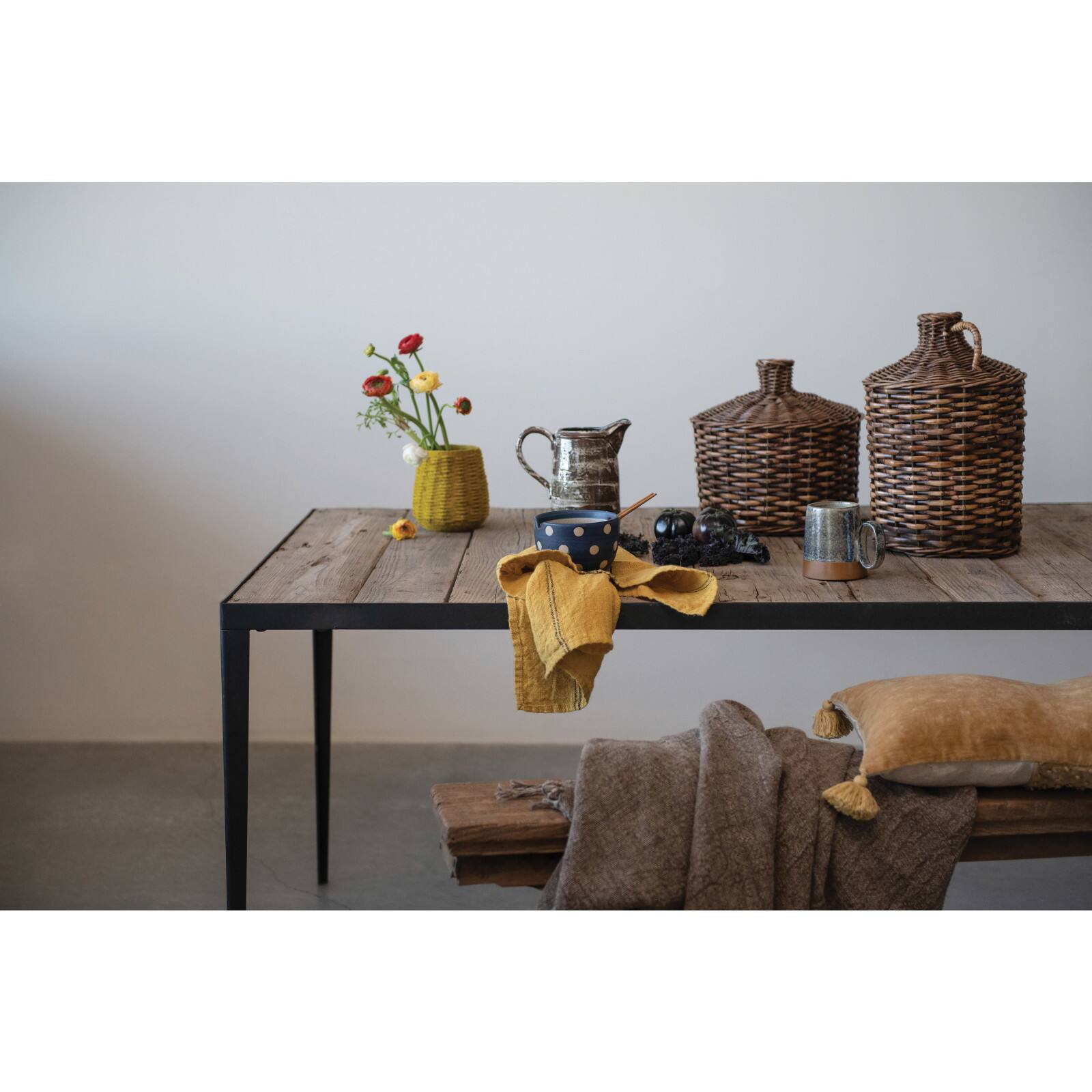 Hello Honey® 5.5" Mustard Hand-Woven Jute & Glass Votive Candle Holder