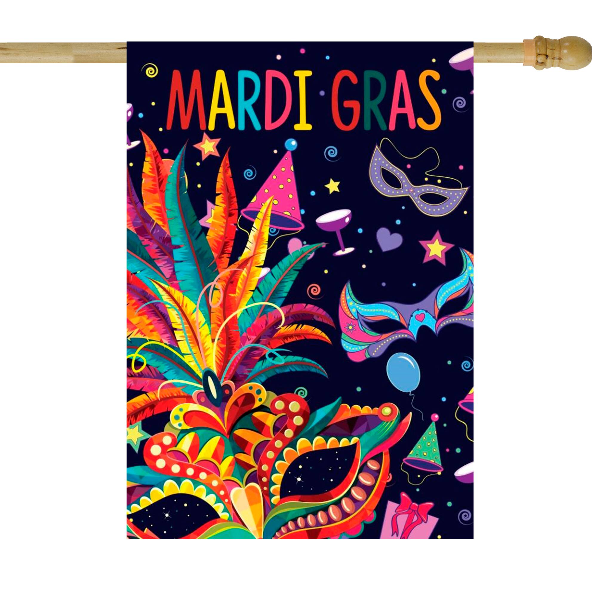 Mardi Gras Feathers and Masks Outdoor House Flag 40" x 28"