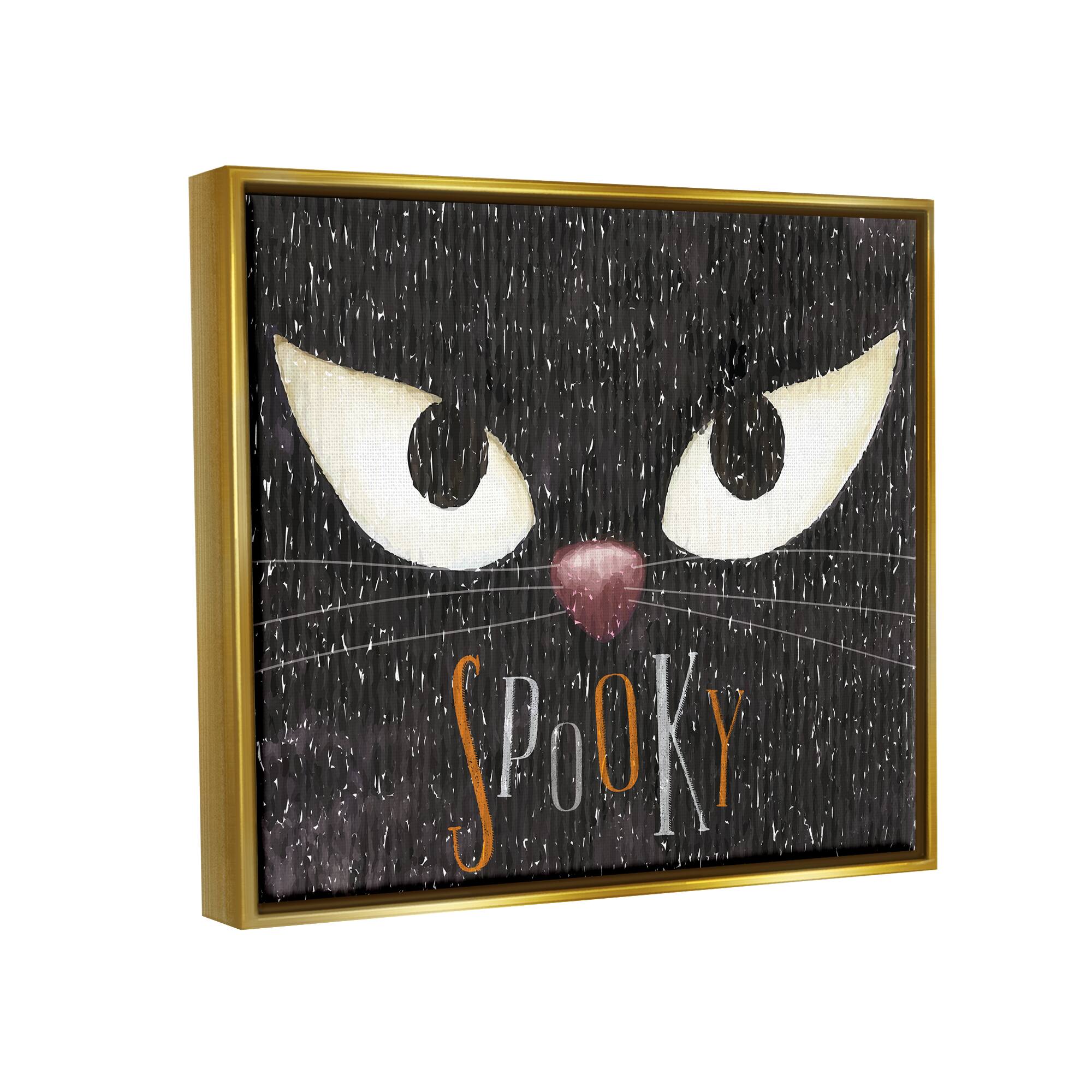 Stupell Industries Spooky Halloween Black Cat Eyes Framed Floater Canvas Wall Art