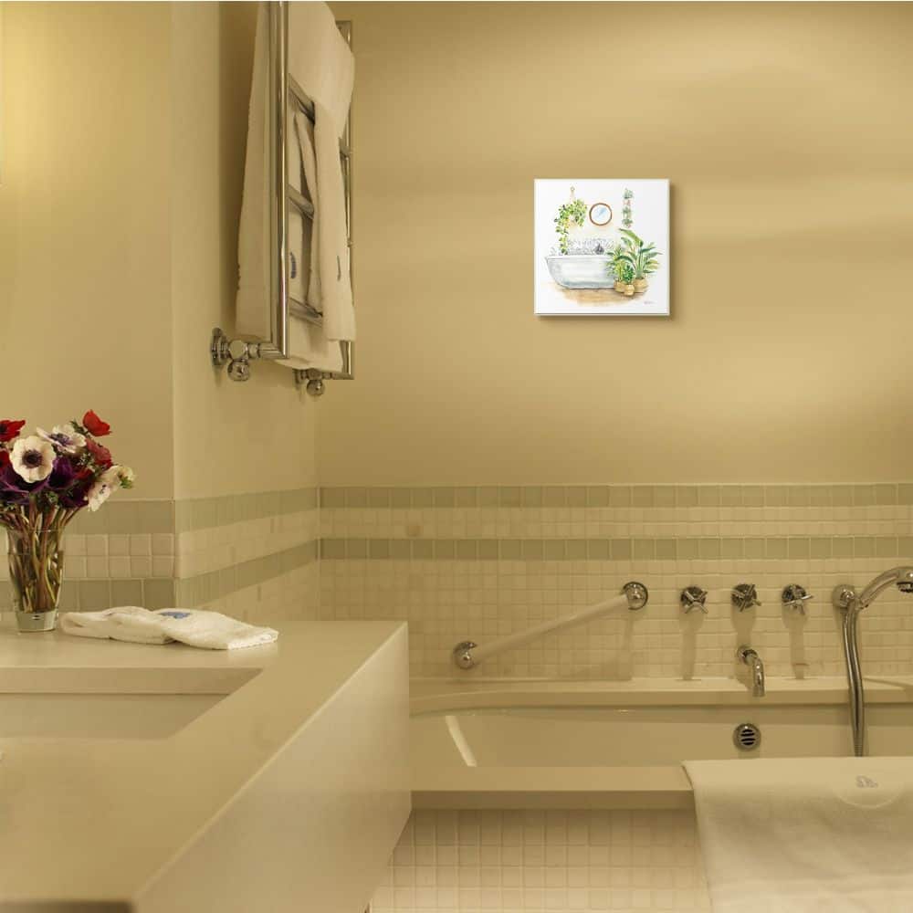 Stupell Industries Serene Bathroom Interior with Greenery Plants Painting,12" x 12"