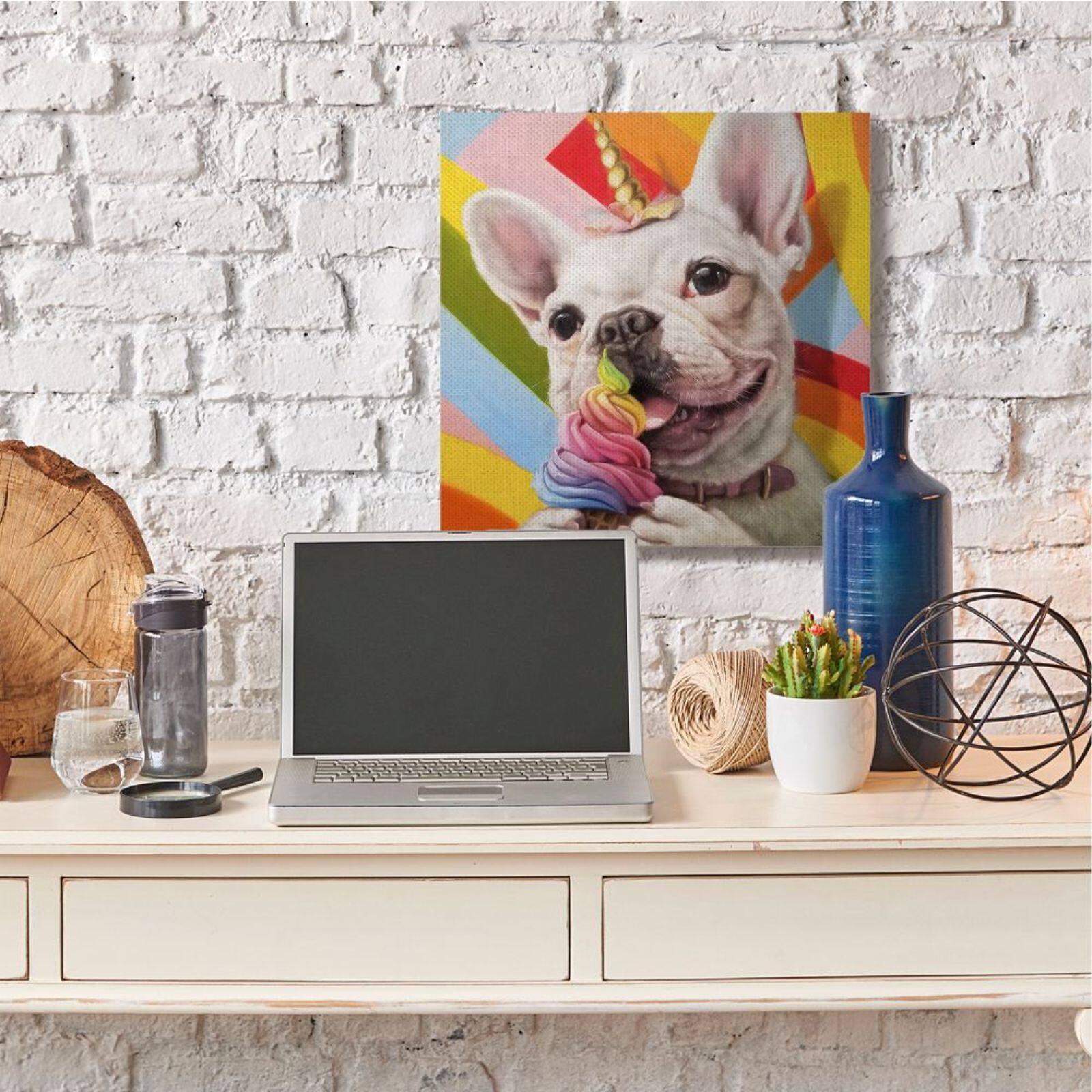 Stupell Industries Rainbow Unicorn French Bulldog Canvas Wall Accent