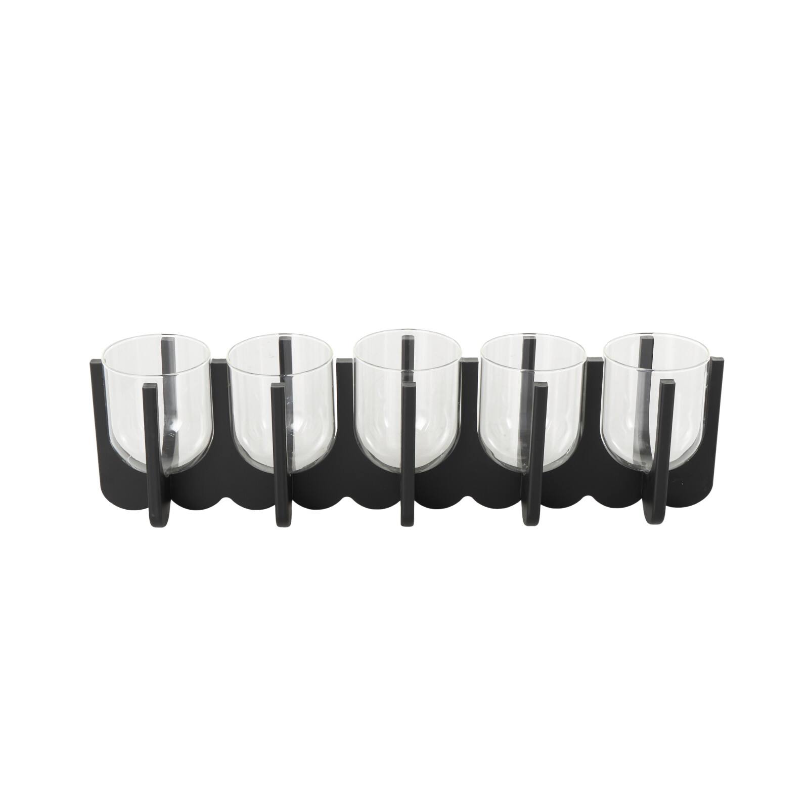 23.25" Black Wood Hurricane 5‑Slot Decorative Candle Holder