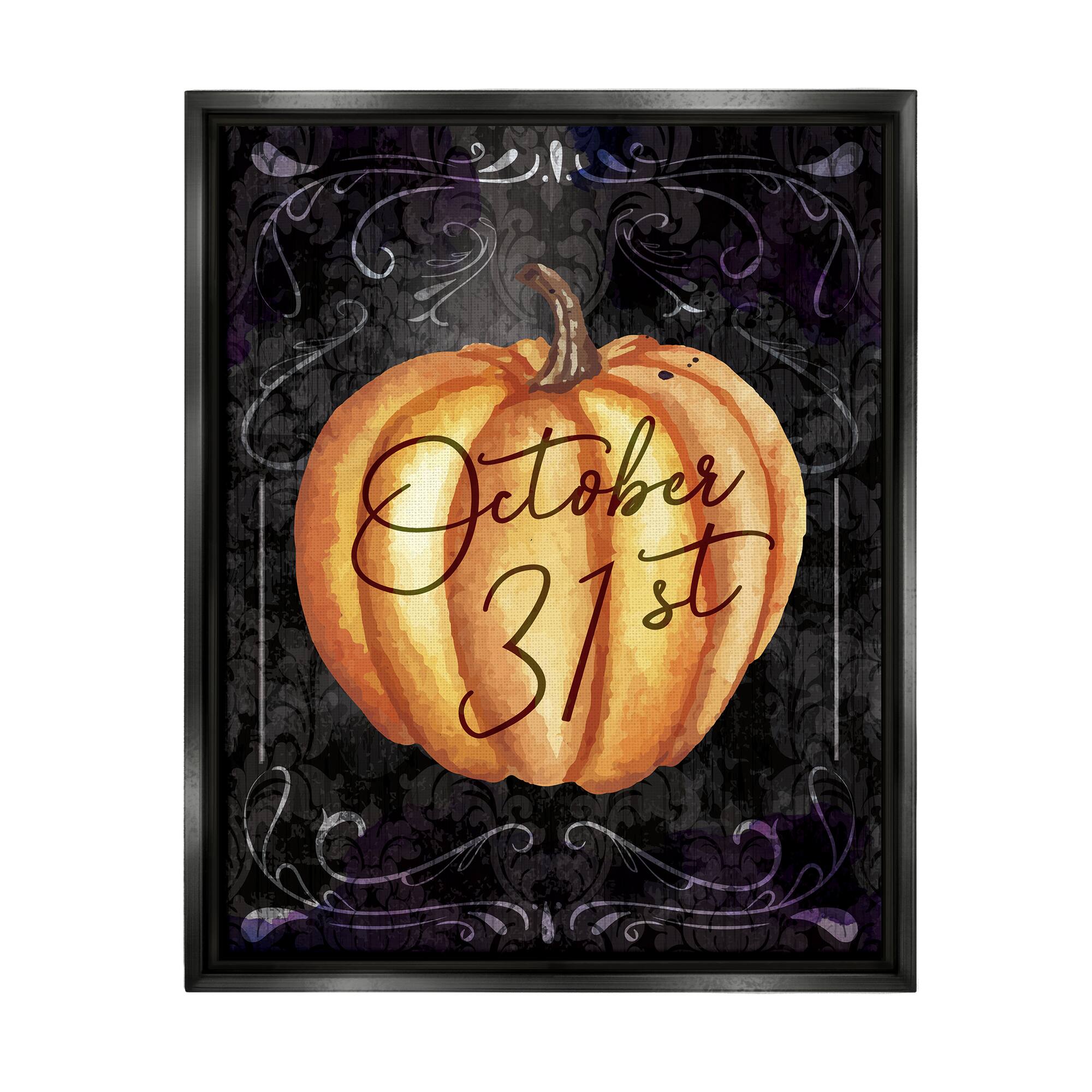 Stupell Industries October 31st Halloween Pumpkin Framed Floater Canvas Wall Art
