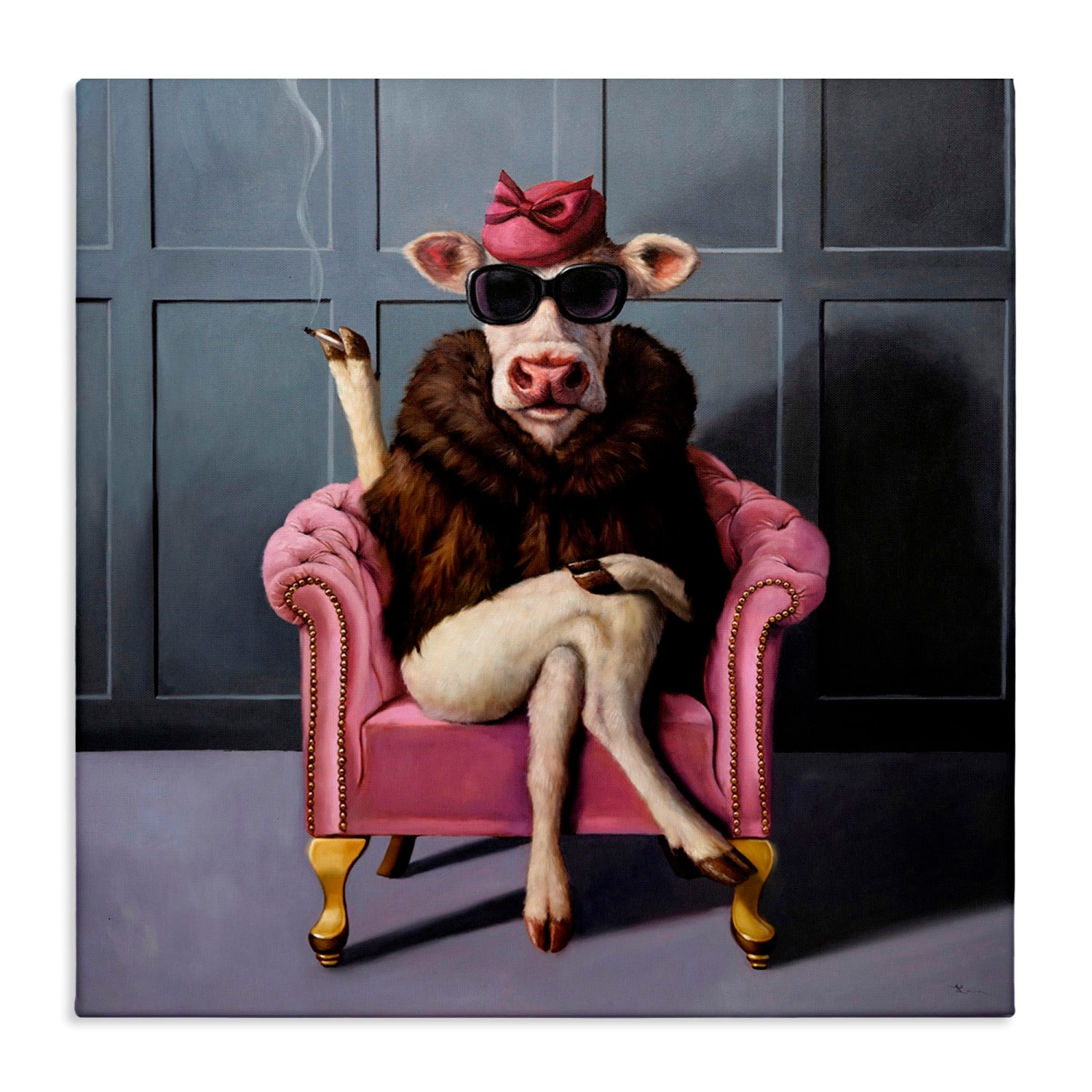 Stupell Industries Trendy Pink Glam Cow Canvas Wall Art