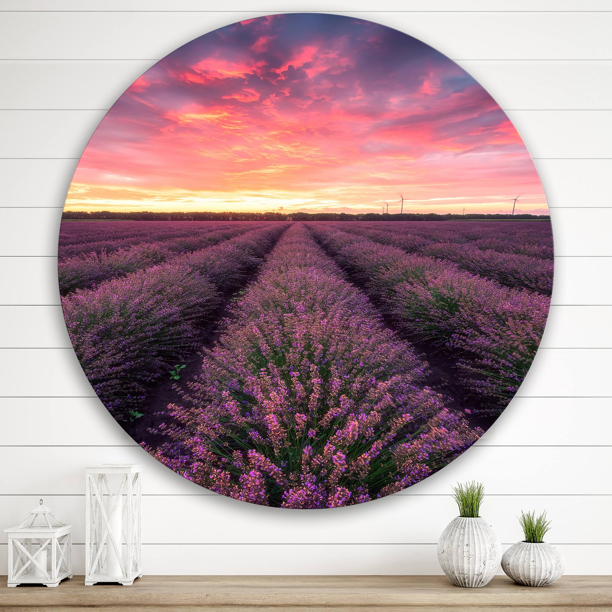 Designart - Sunrise & Dramatic Clouds Over Lavender Field XIV