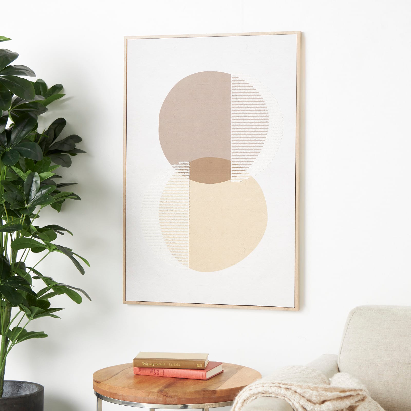 25" x 37" Wooden Geometric Circle Wall Art with White Fabric Detailing