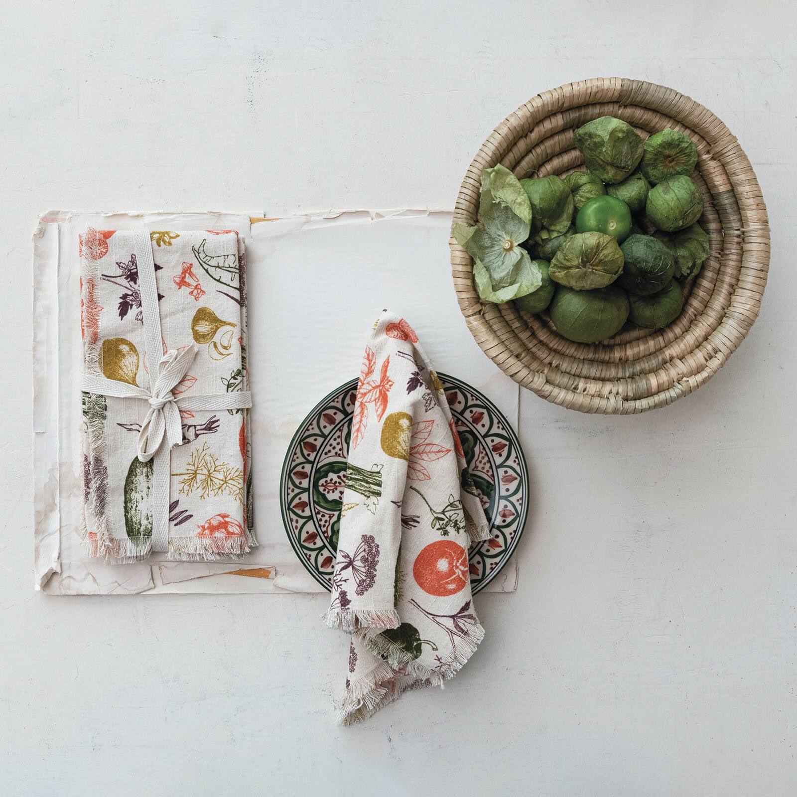 Hello Honey® Vegetable Print Cotton Slub Napkins with Fringe, 4ct.