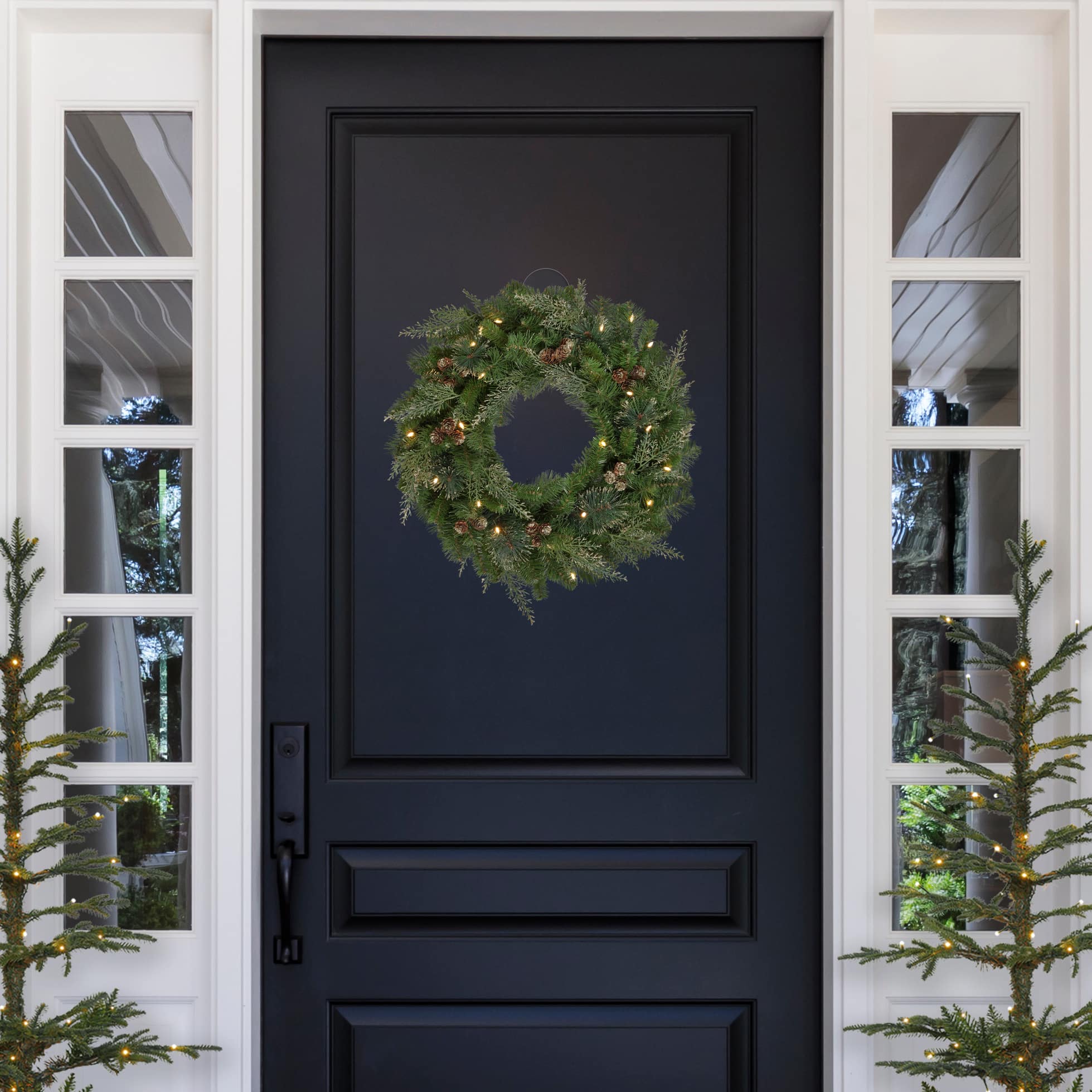 Haute Decor 24" Pre-Lit Bergen Pine Gold Accents Wreath, Soft White LED Lights