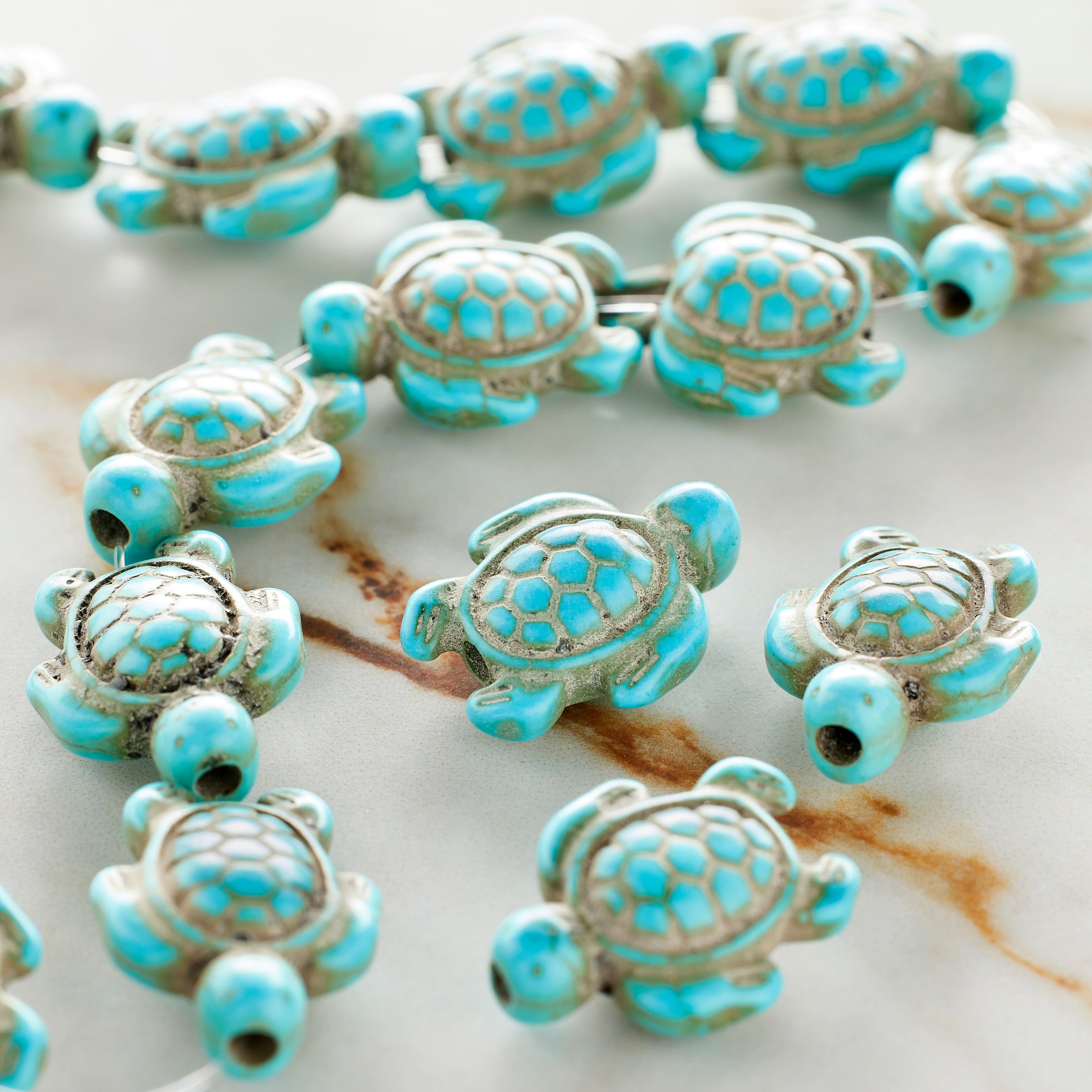 12 Pack: Turquoise Dyed Reconstituted Stone Turtle Beads, 18mm by Bead Landing™