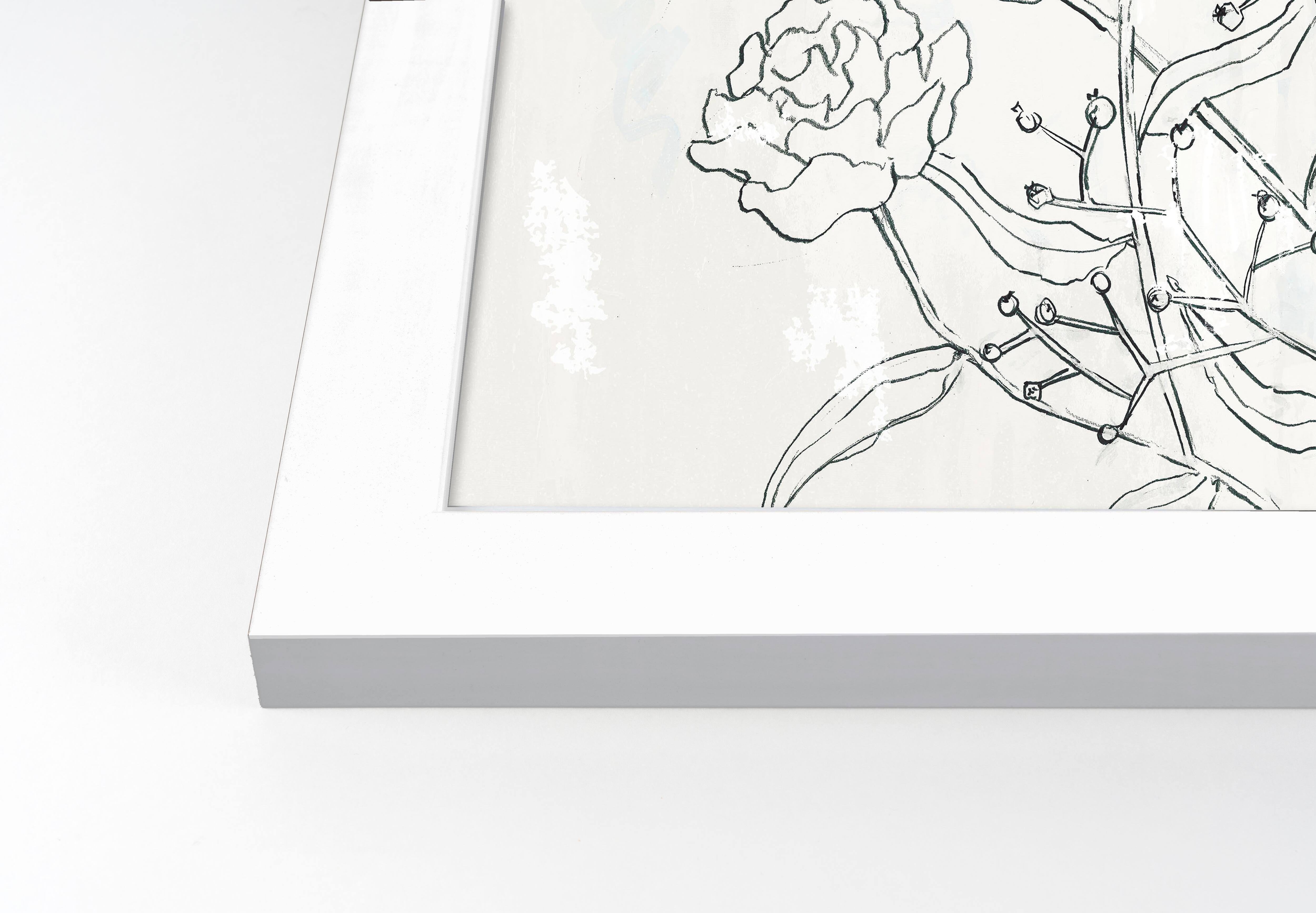Pencil Florals Wall Print in White Frame