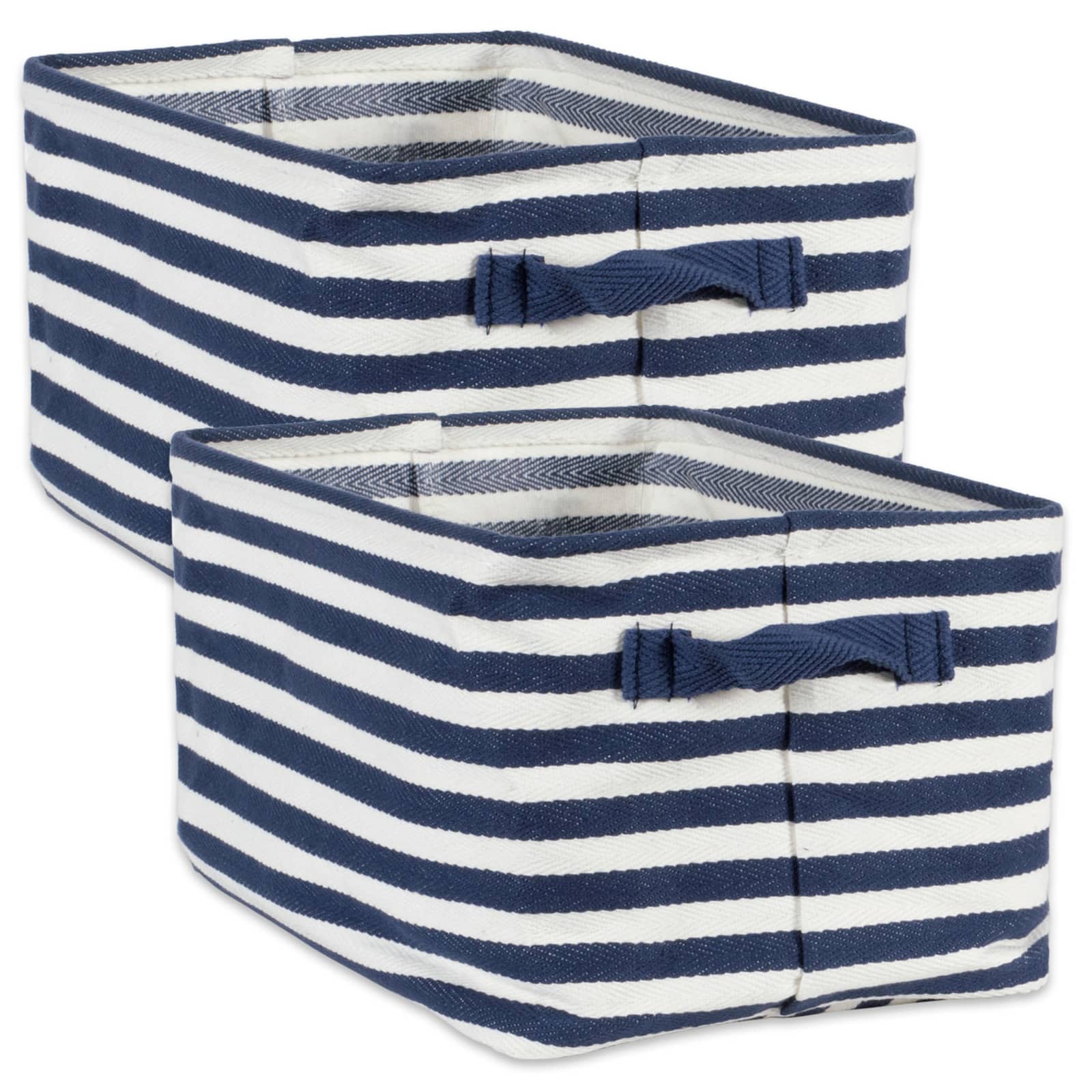 DII® Medium French Blue & White Herringbone Striped PE-Coated Cotton Laundry Bins, 2ct.
