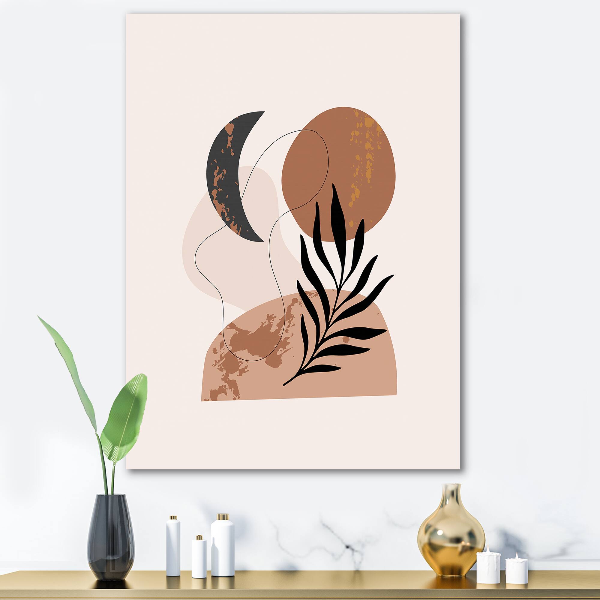 Designart - Moon & Sun Shapes In Retro Terracotta Tones I - Modern Canvas Wall Art Print