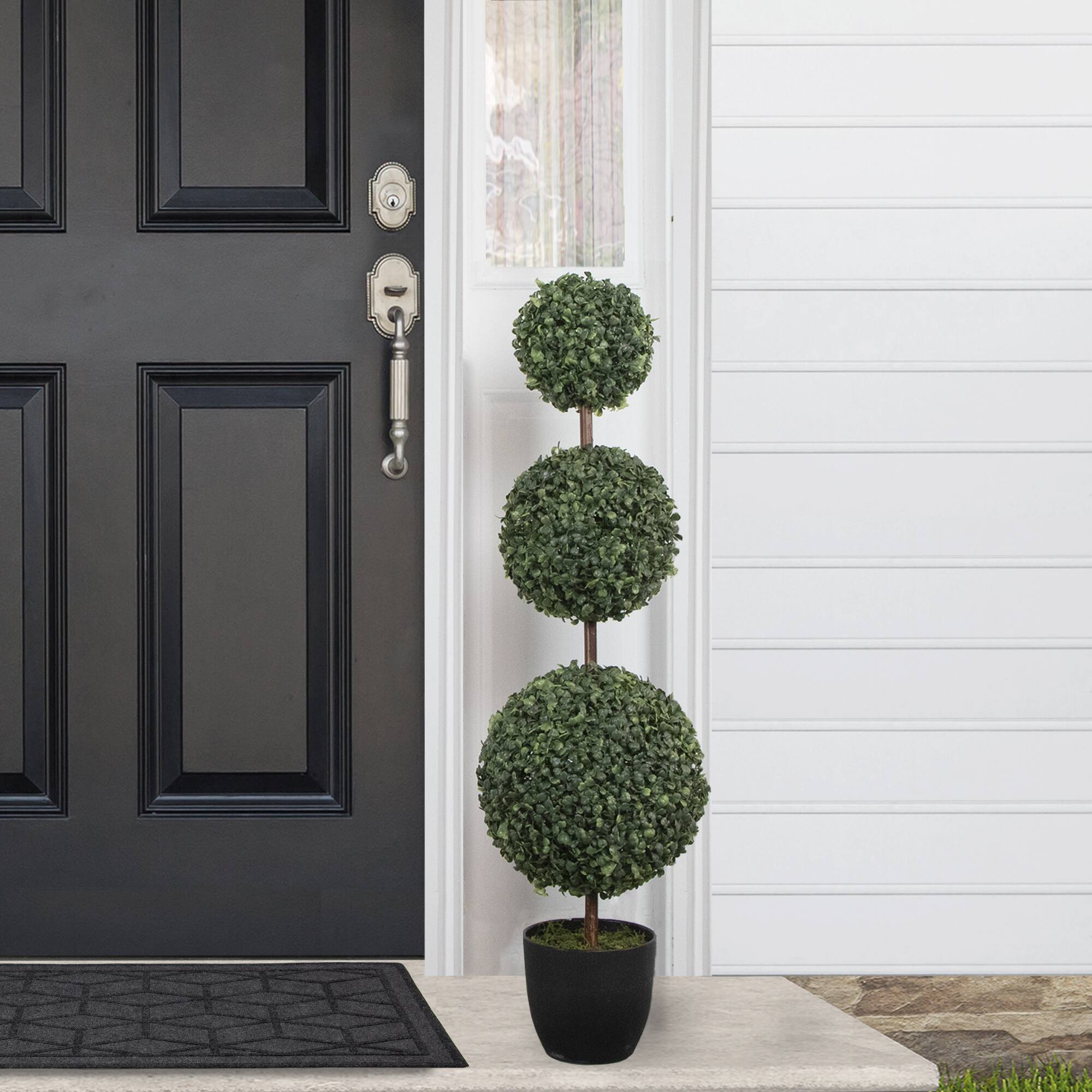 38" Unlit Artificial Two-Tone Boxwood Triple Ball Topiary Tree with Round Pot