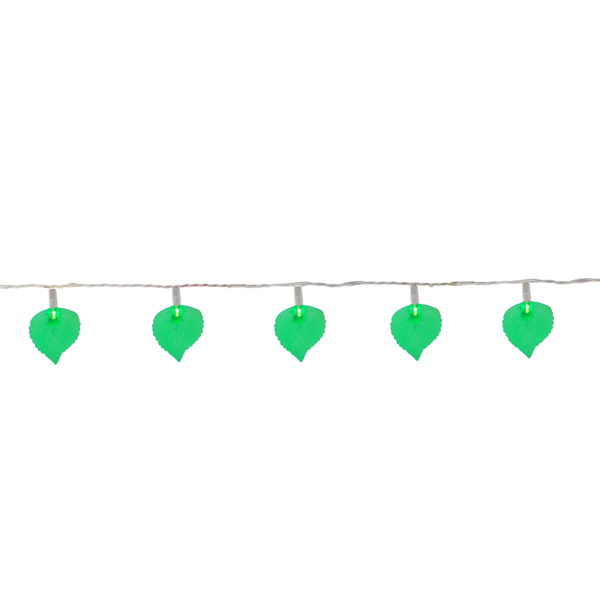 10ct. Battery Operated Green Leaf Shaped Novelty Christmas Light Set
