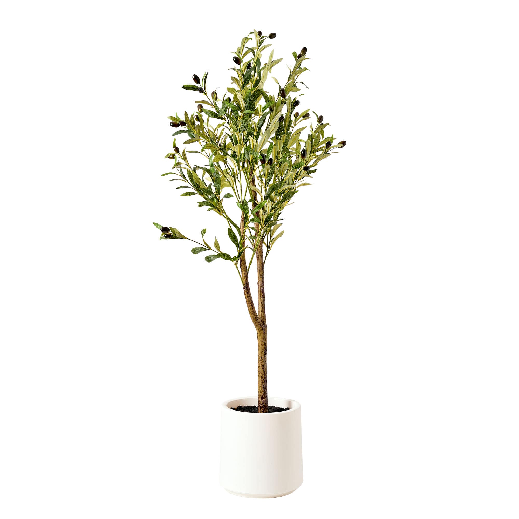 American Art Decor 4ft. Realistic Artificial Olive Tree in White Pot