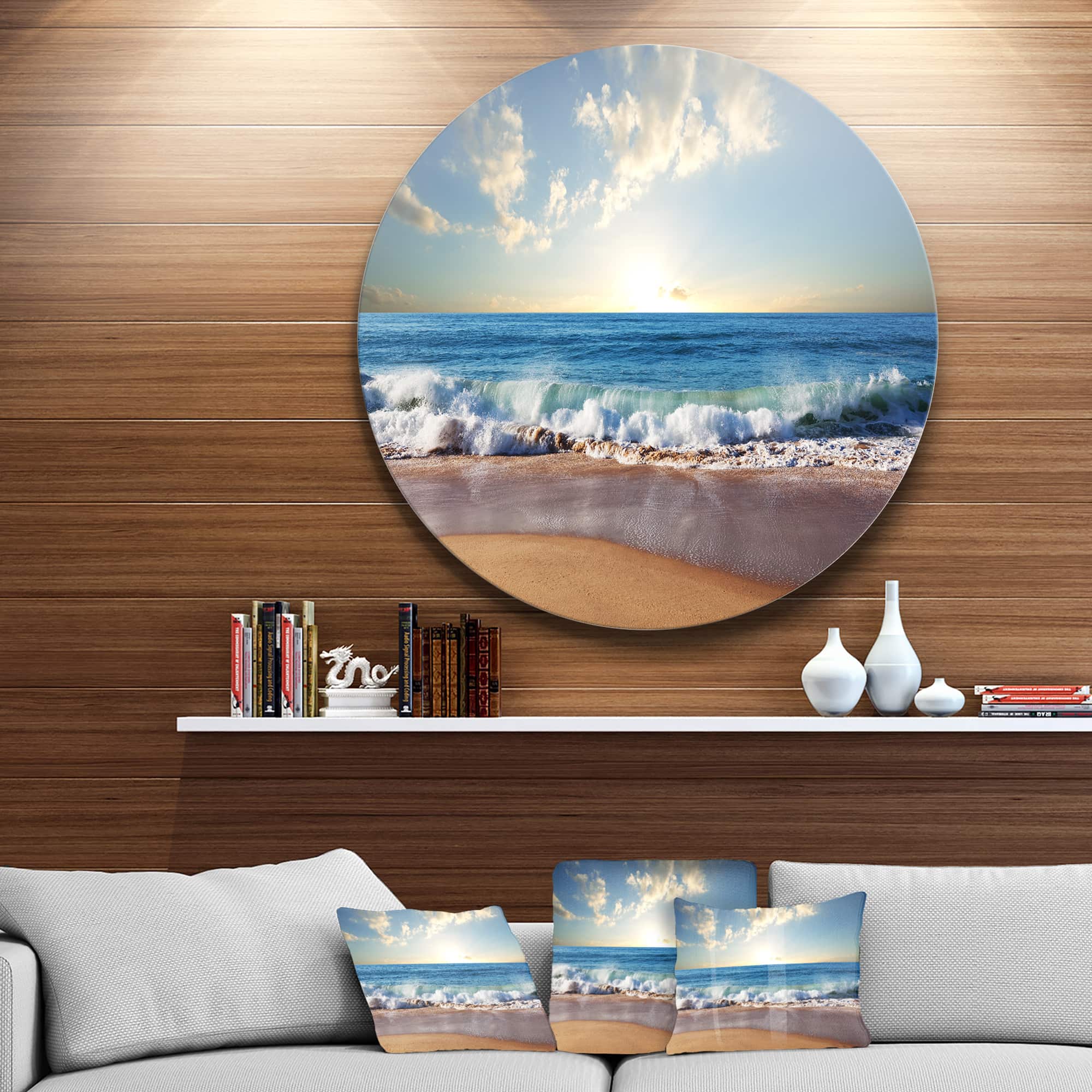 Designart - Sea Sunset' Disc Seascape Photography Circle Metal Wall Art