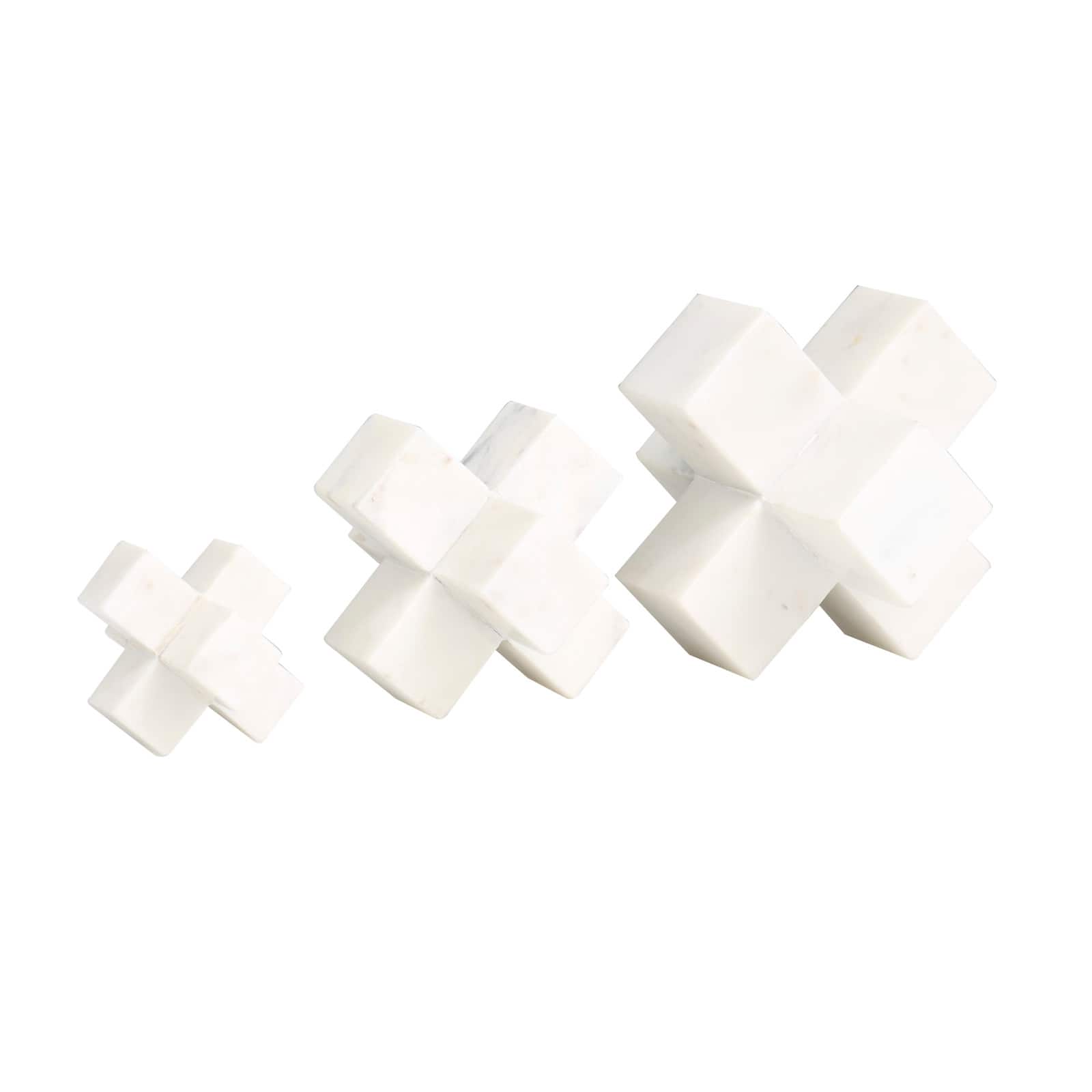 White Marble Geometric Jack Sculpture Set