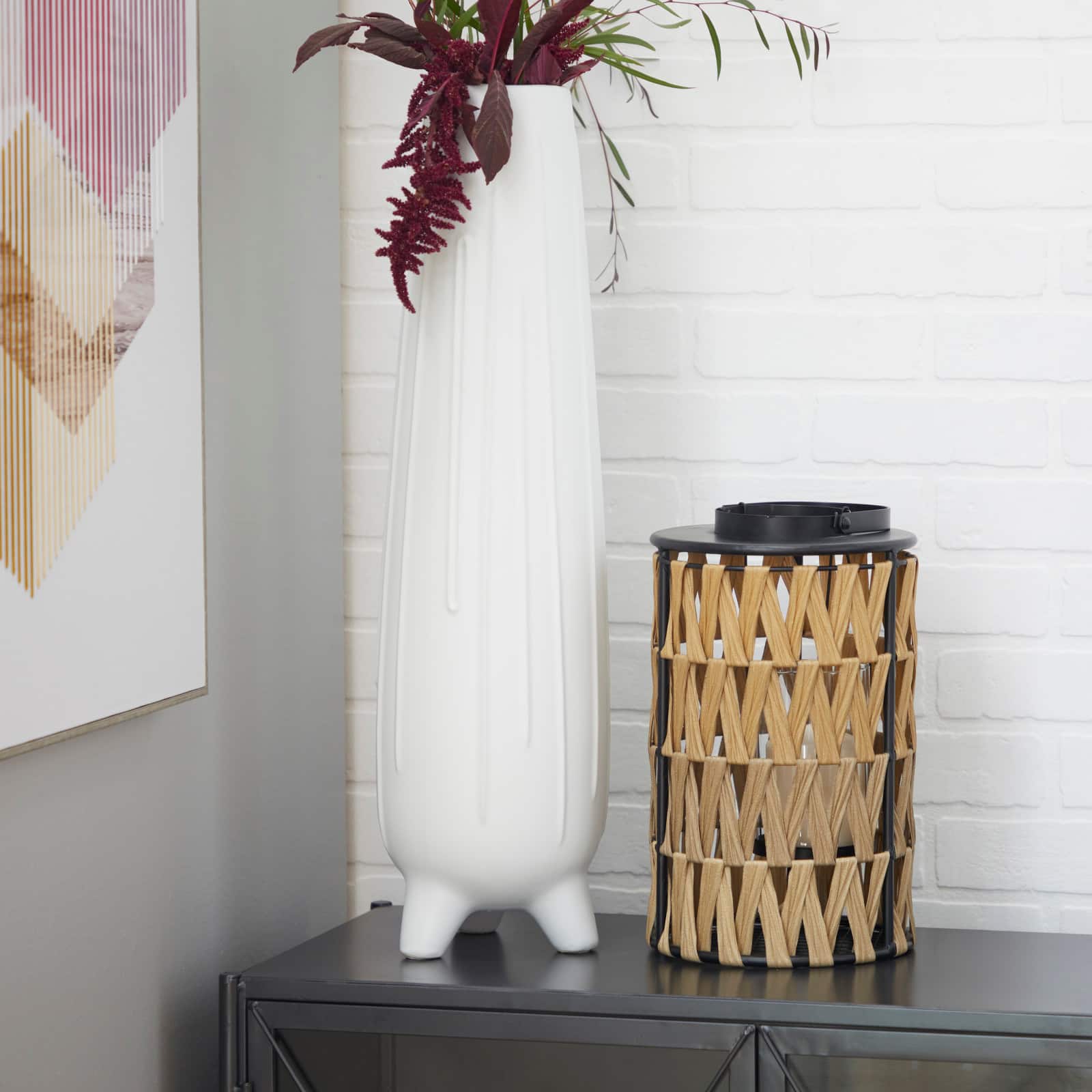 Gold Metal Natural Lantern 17" x 7" x 7"