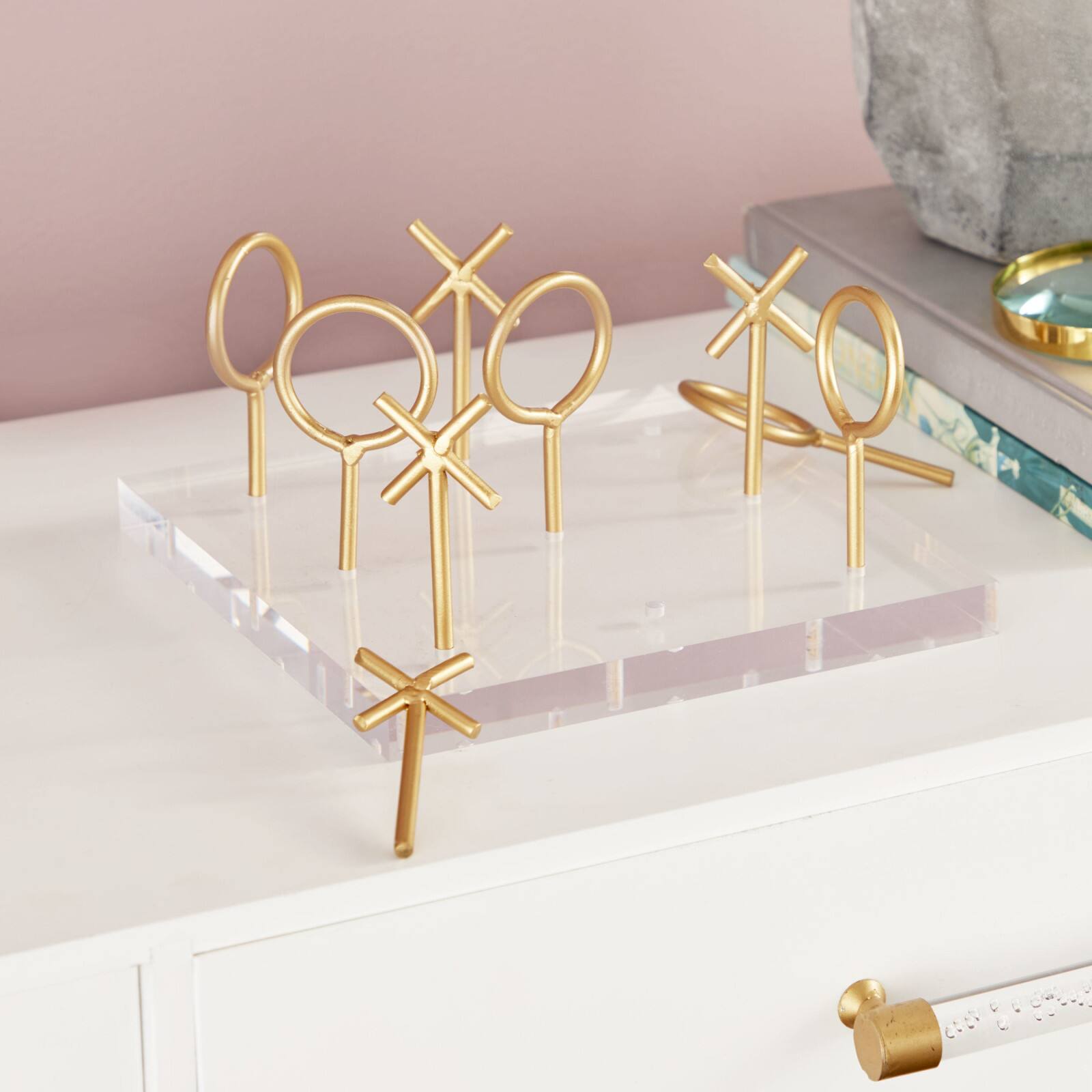 CosmoLiving by Cosmopolitan Gold & White Acrylic Glam Tic-Tac-Toe Game Set