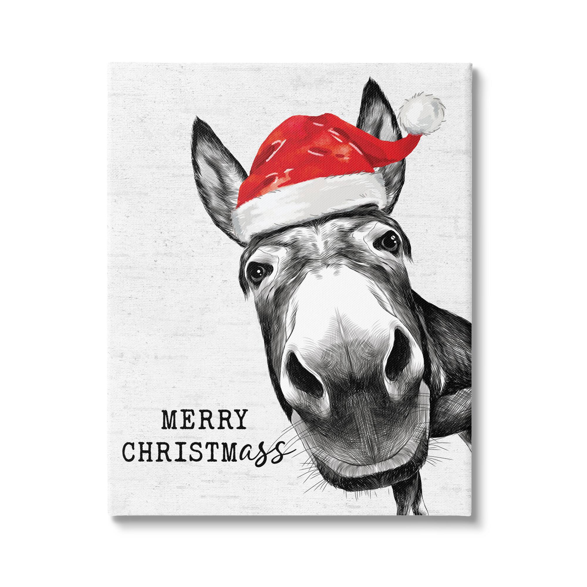 Stupell Industries Merry Christmass Funny Donkey Canvas Wall Art