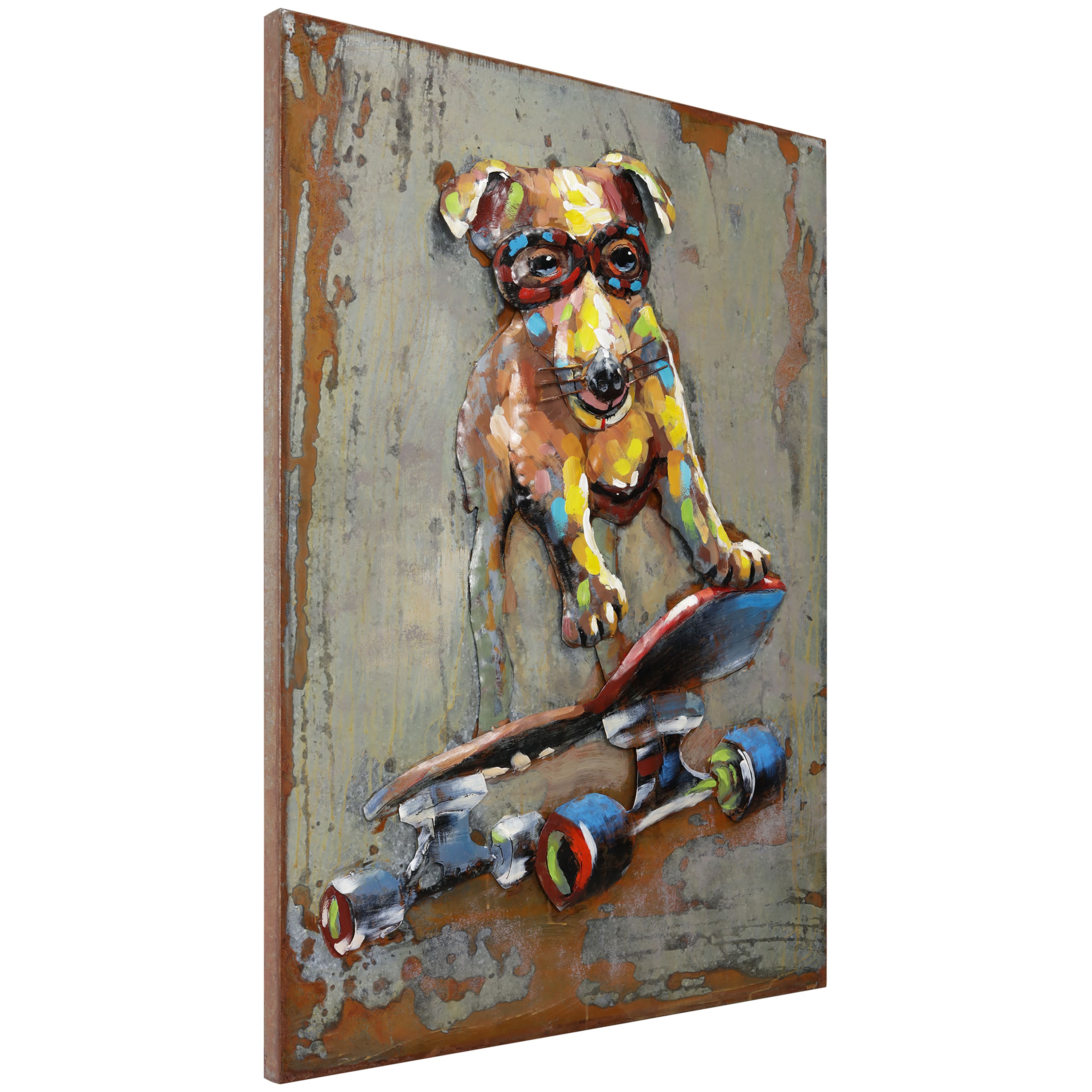 Empire Art Direct 40" x 30" Dog on skateboard Wall Art Sculpture
