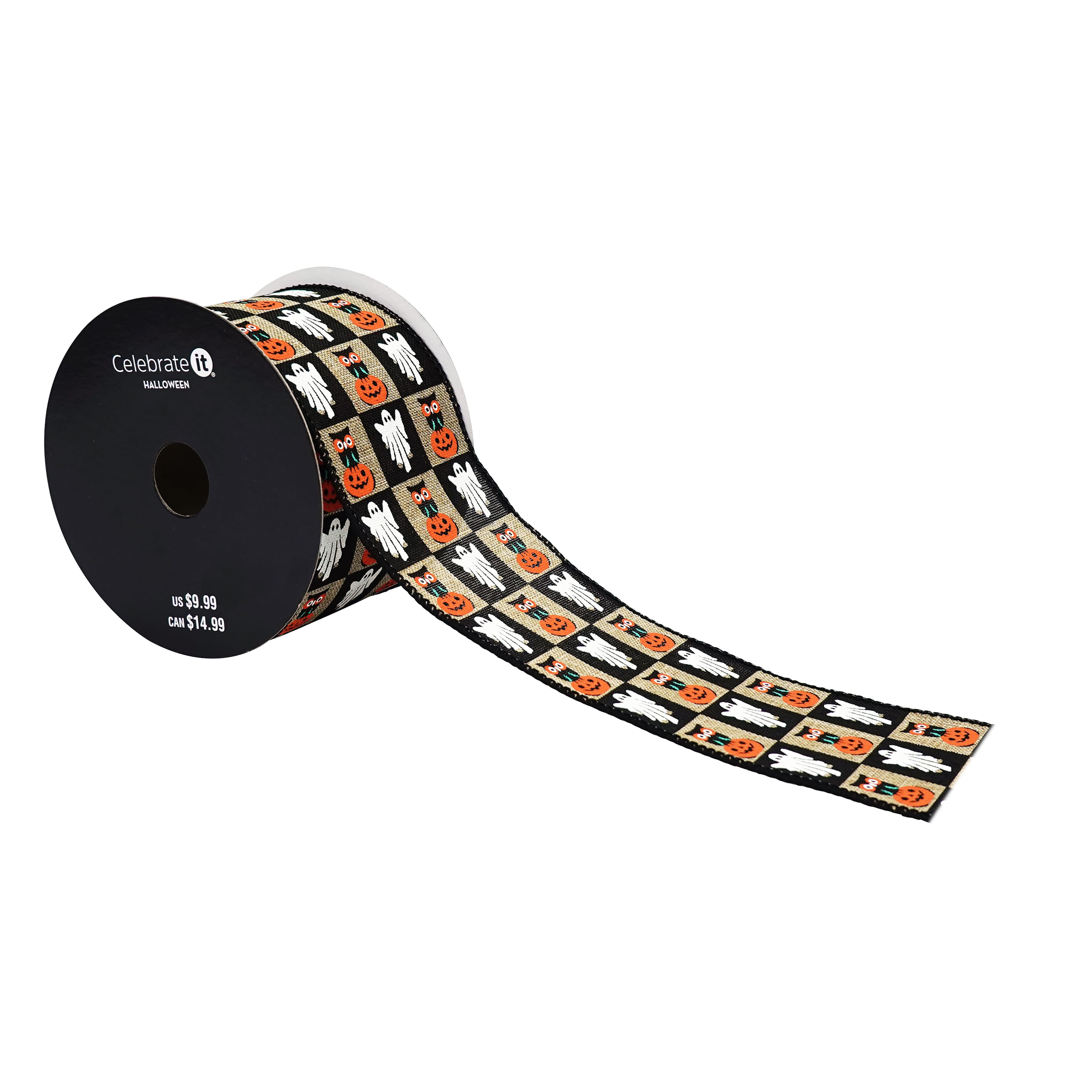 2.5" x 6.6yd. Halloween Check Wired Faux Linen Ribbon by Celebrate It®