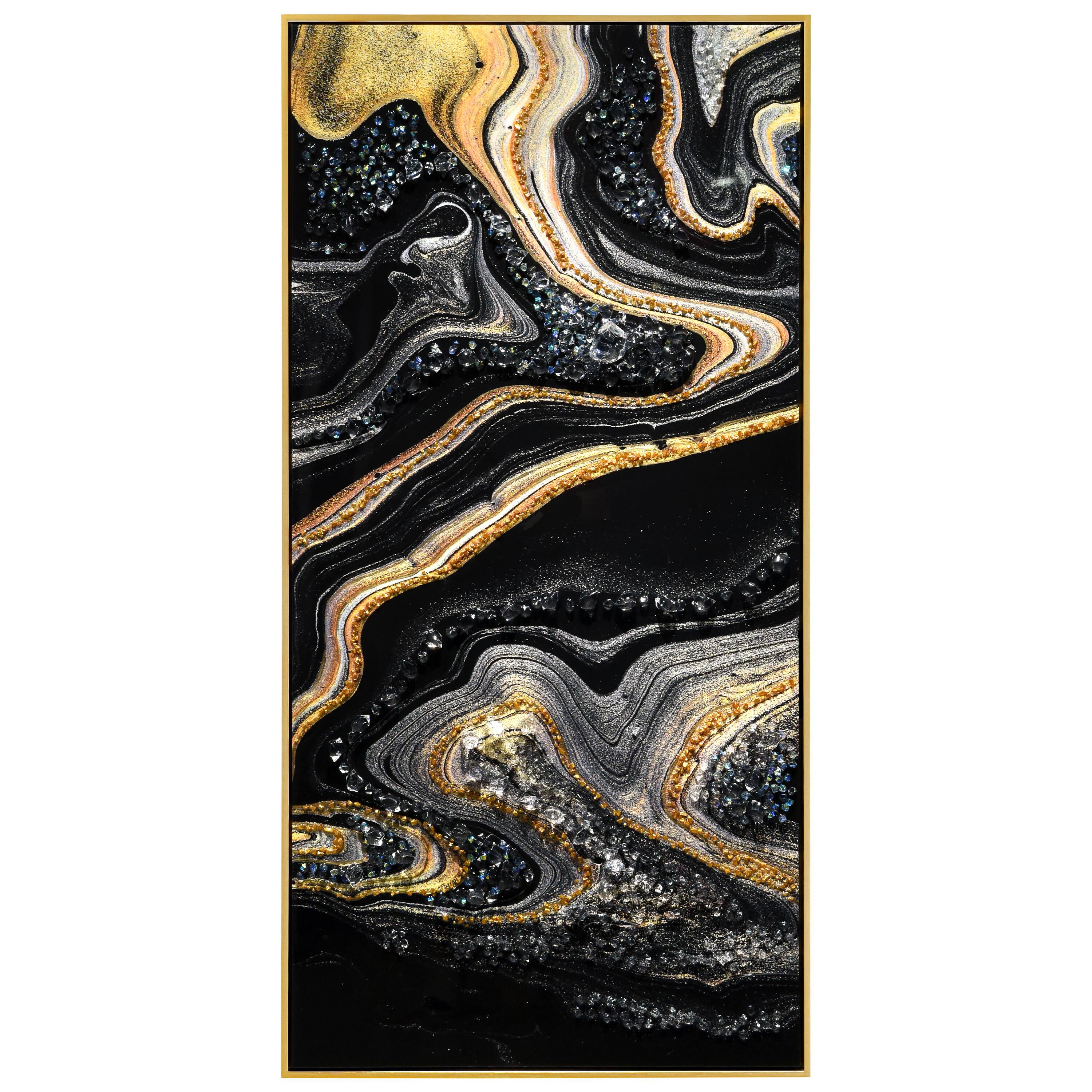 Empire Art Direct Arte De Crystallus 24" x 48" Golden Veins I Epoxy Coated Wrapped Framed Glossy Abstract Canvas Wall Art