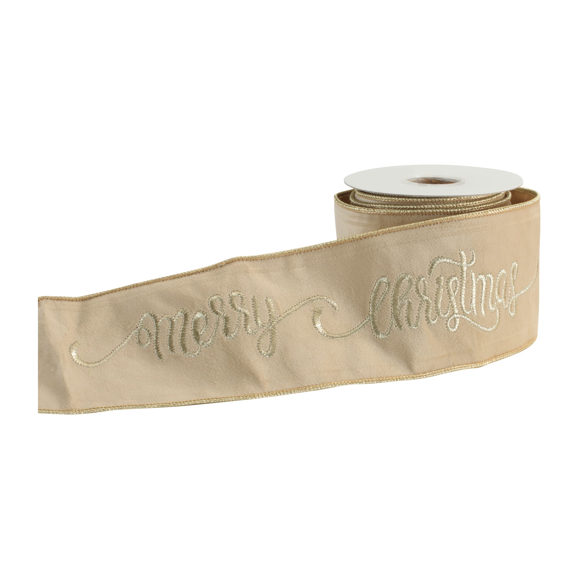 Melrose 4" x 5yd. Merry Christmas Script Wired Ribbon