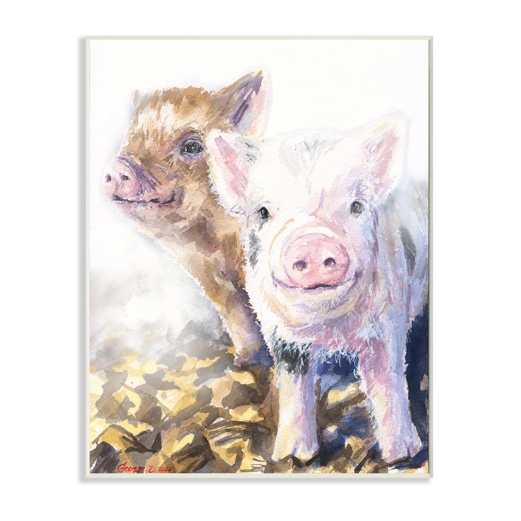 Stupell Industries Baby Piglets Smiling Adorable Farm Animals Wood Wall Plaque