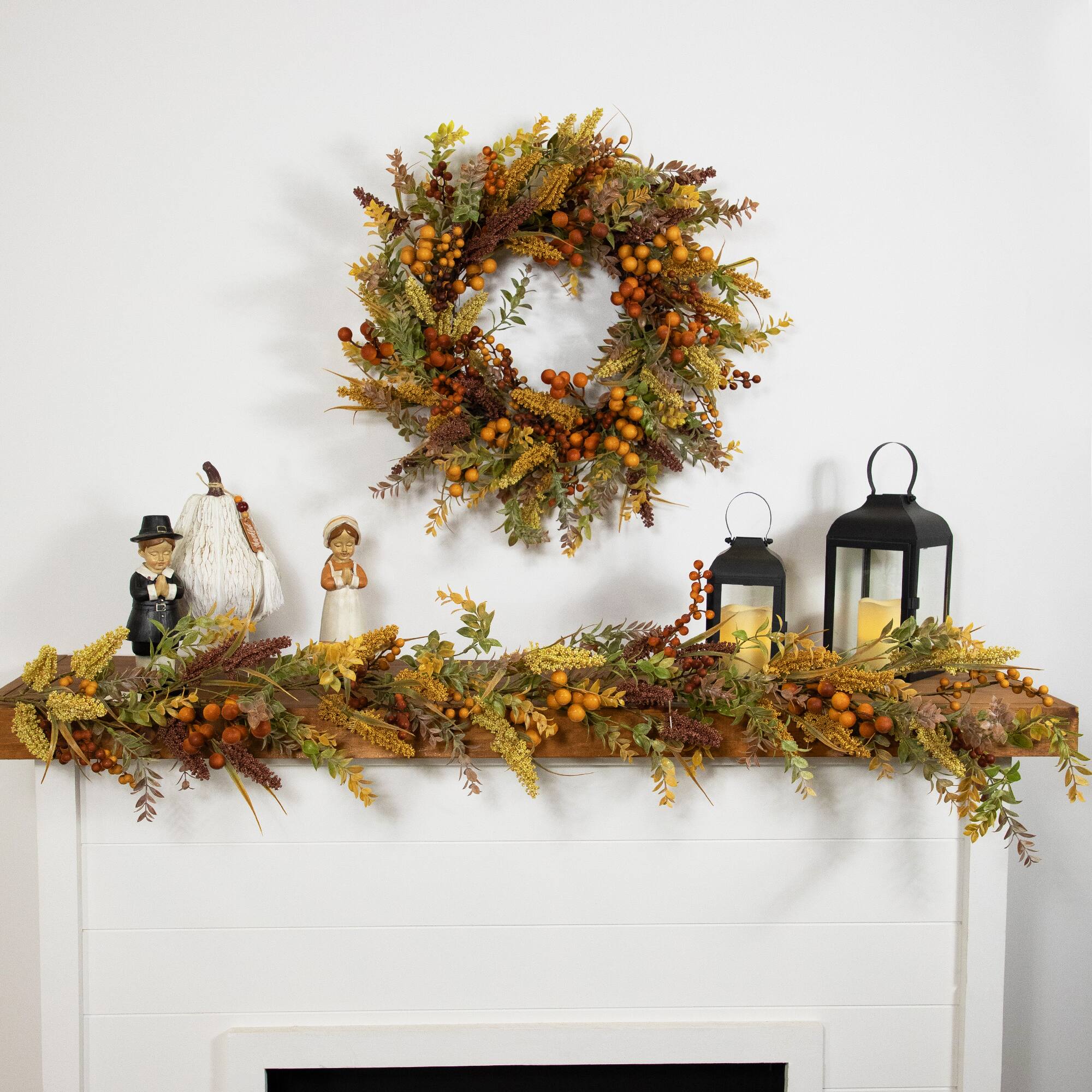 24" Real Touch™️ Mixed Foliage & Berries Fall Harvest Wreath