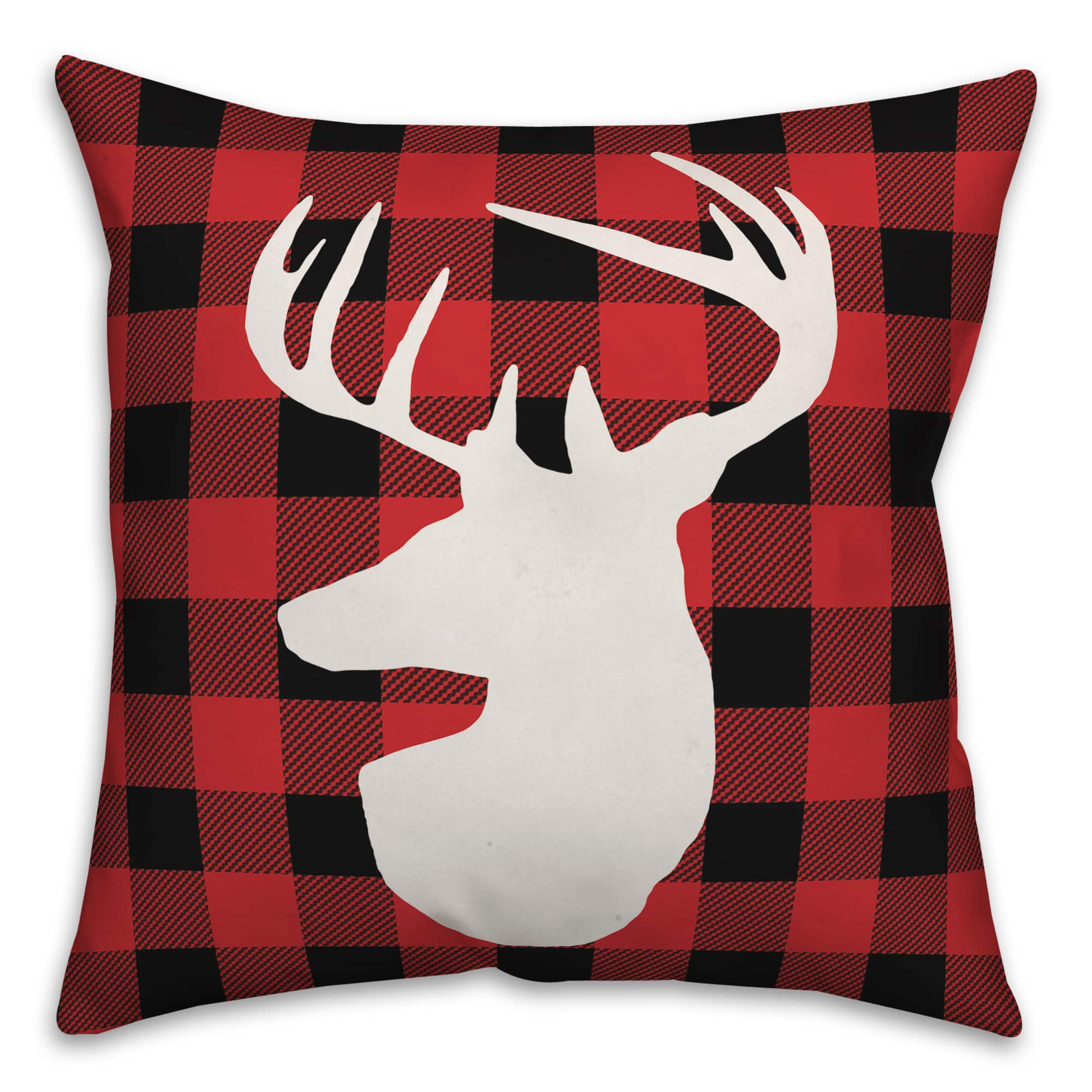 Designs Direct Deer Head Plaid 18x18 Throw Pillow