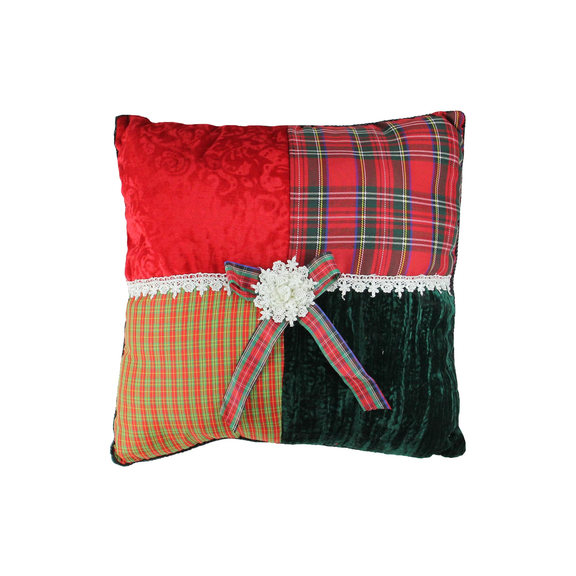 Red & Green Plaid Square Christmas Throw Pillow