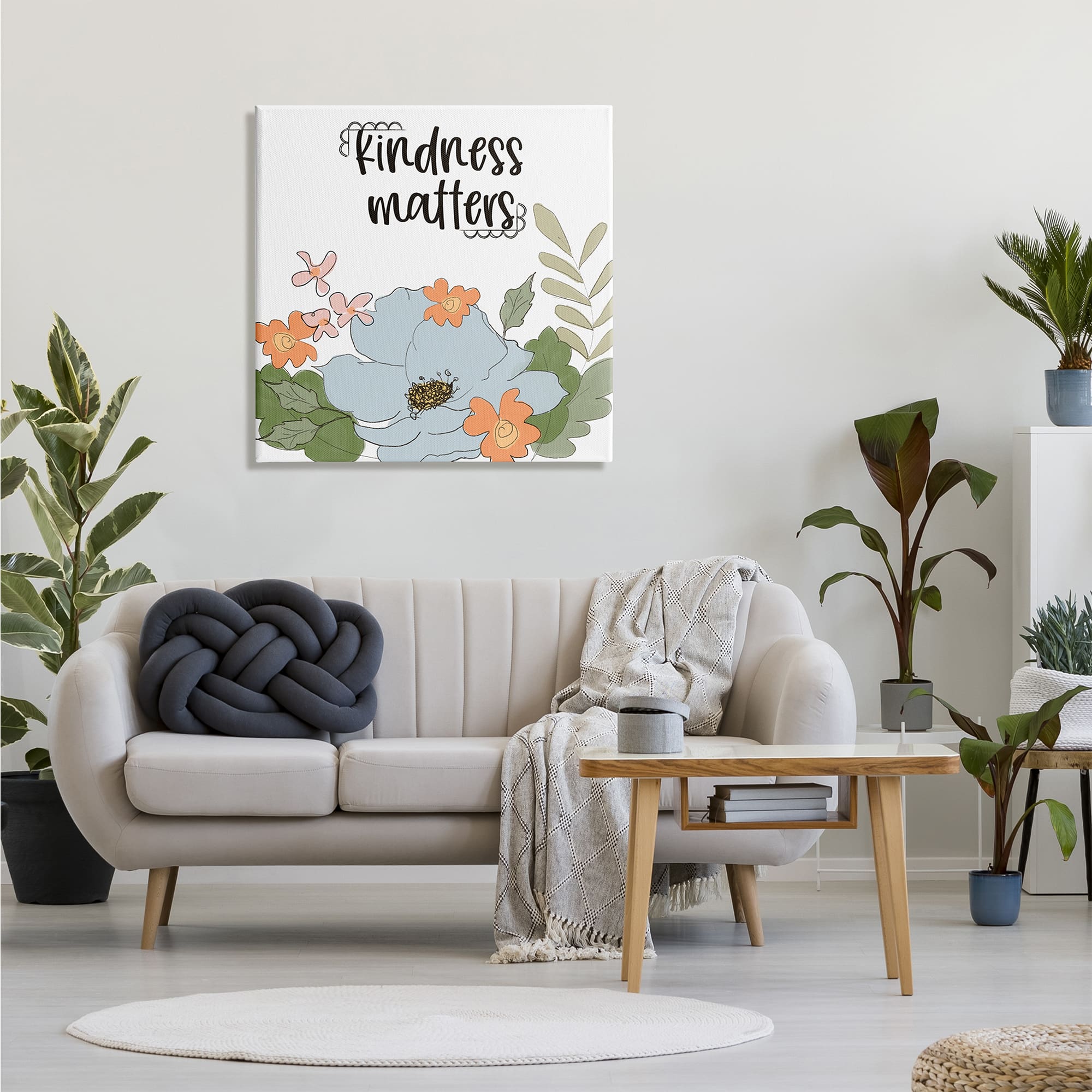 Stupell Industries Kindness Matters Sentiment Floral Bouquet Green Leaves Canvas Wall Art